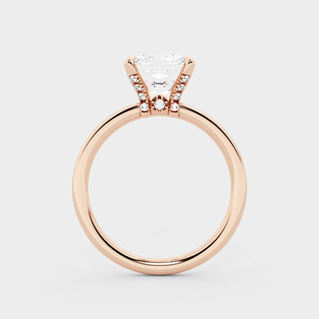 Seraphine Cushion Lab-Grown Diamond Pave Prong Solitaire Engagement Ring with Hidden Accents
