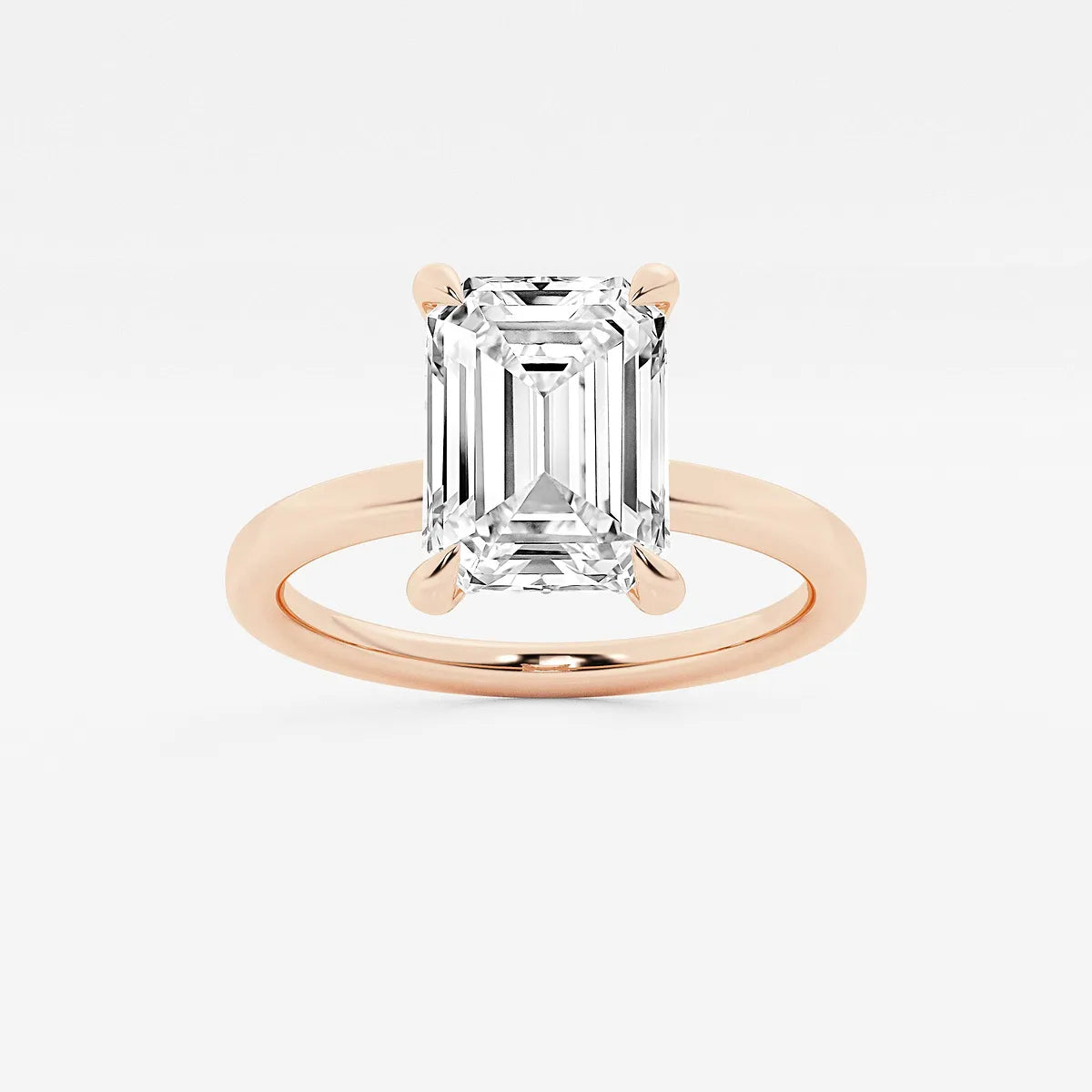 Emerald Cut Solitaire Engagement Ring Classic Plain Polished Band