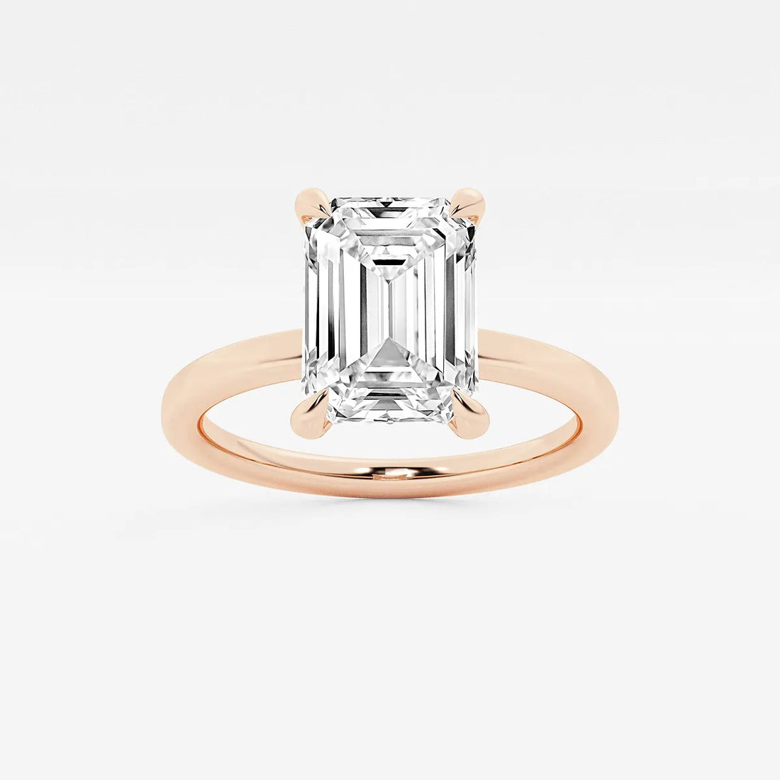 Emerald Cut Solitaire Engagement Ring Classic Plain Polished Band