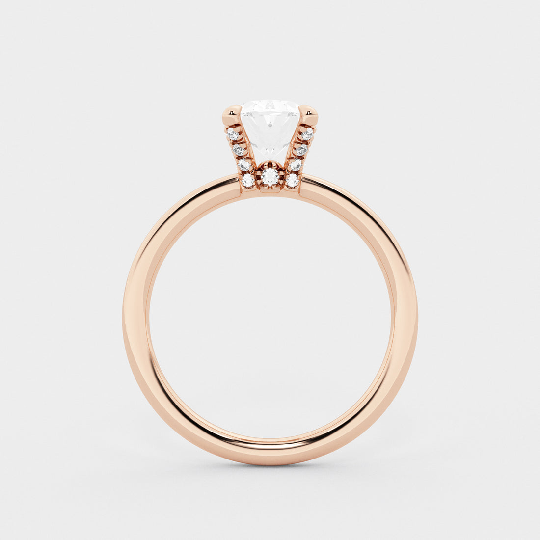 Liora Oval Lab Grown Diamond Pave Prong Solitaire Engagement Ring with Hidden Accents