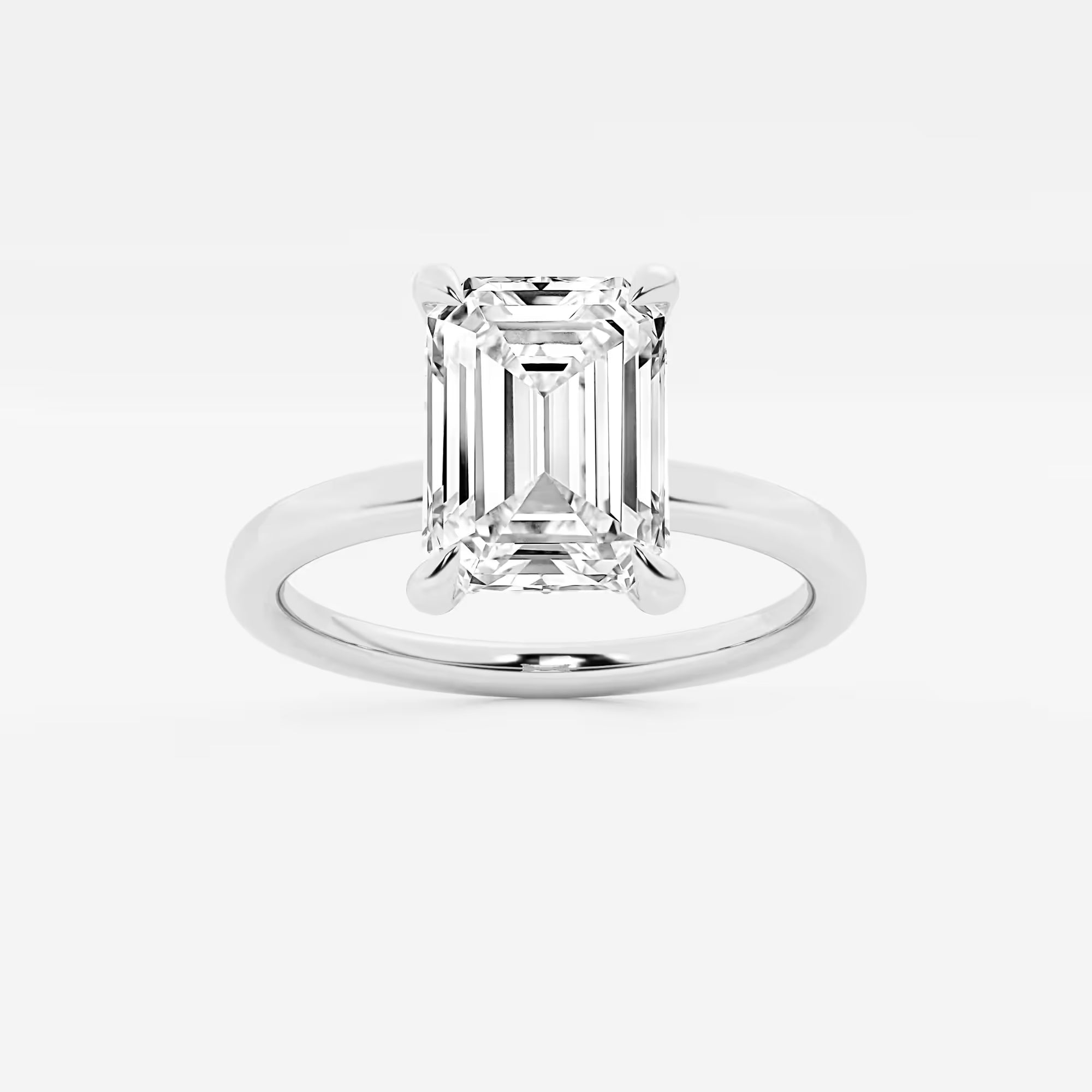 Emerald Cut Solitaire Engagement Ring Classic Plain Polished Band