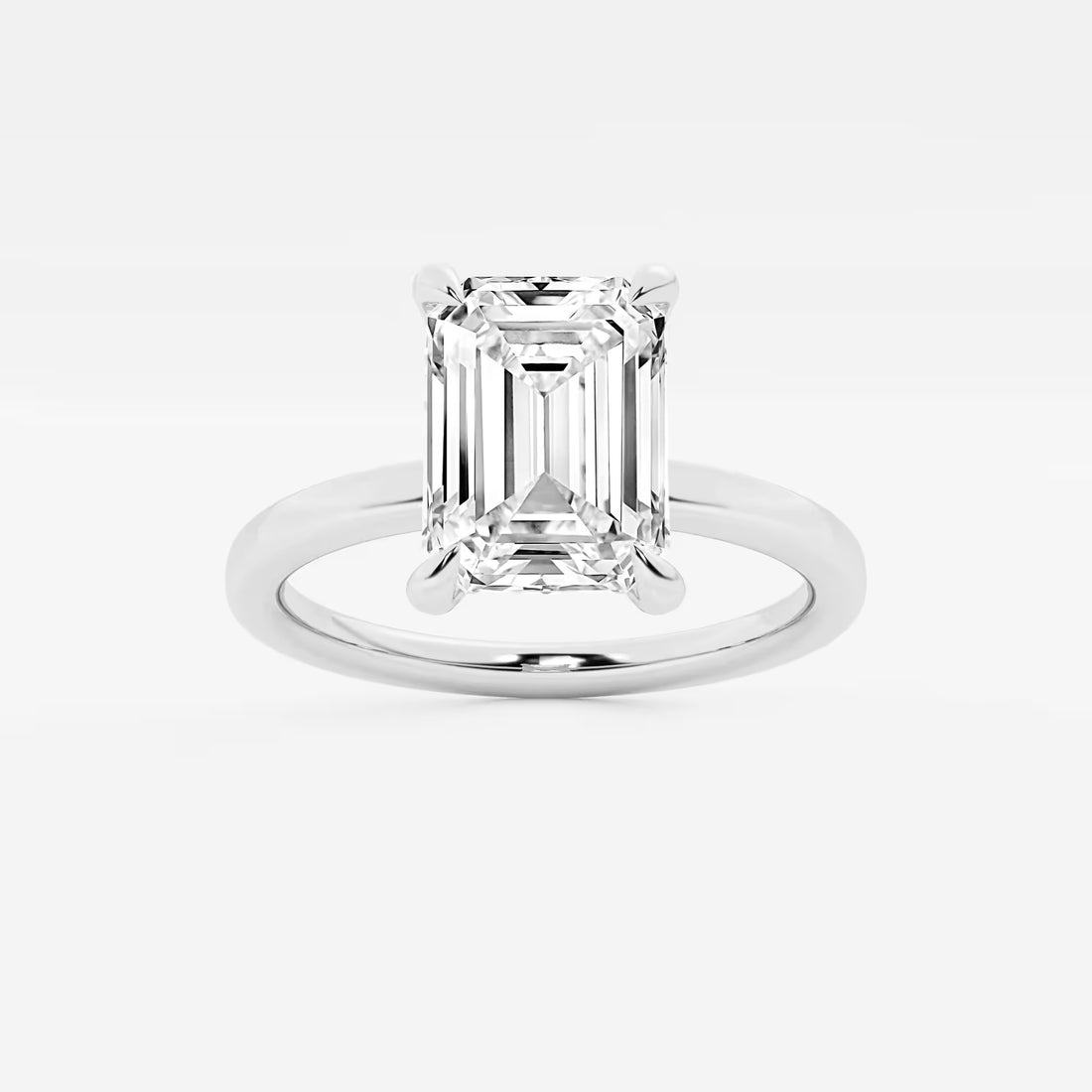 Emerald Cut Solitaire Engagement Ring Classic Plain Polished Band