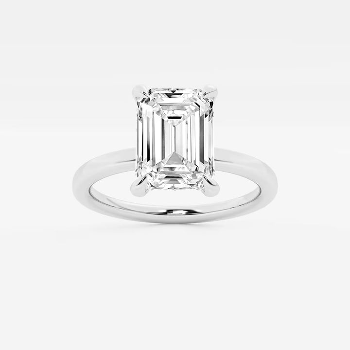 Emerald Cut Solitaire Engagement Ring Classic Plain Polished Band