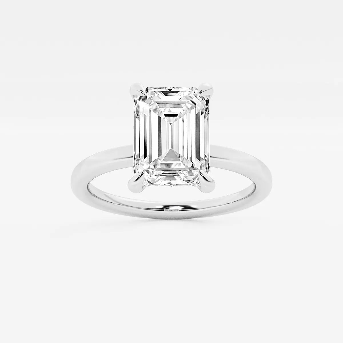 Emerald Cut Solitaire Engagement Ring Classic Plain Polished Band