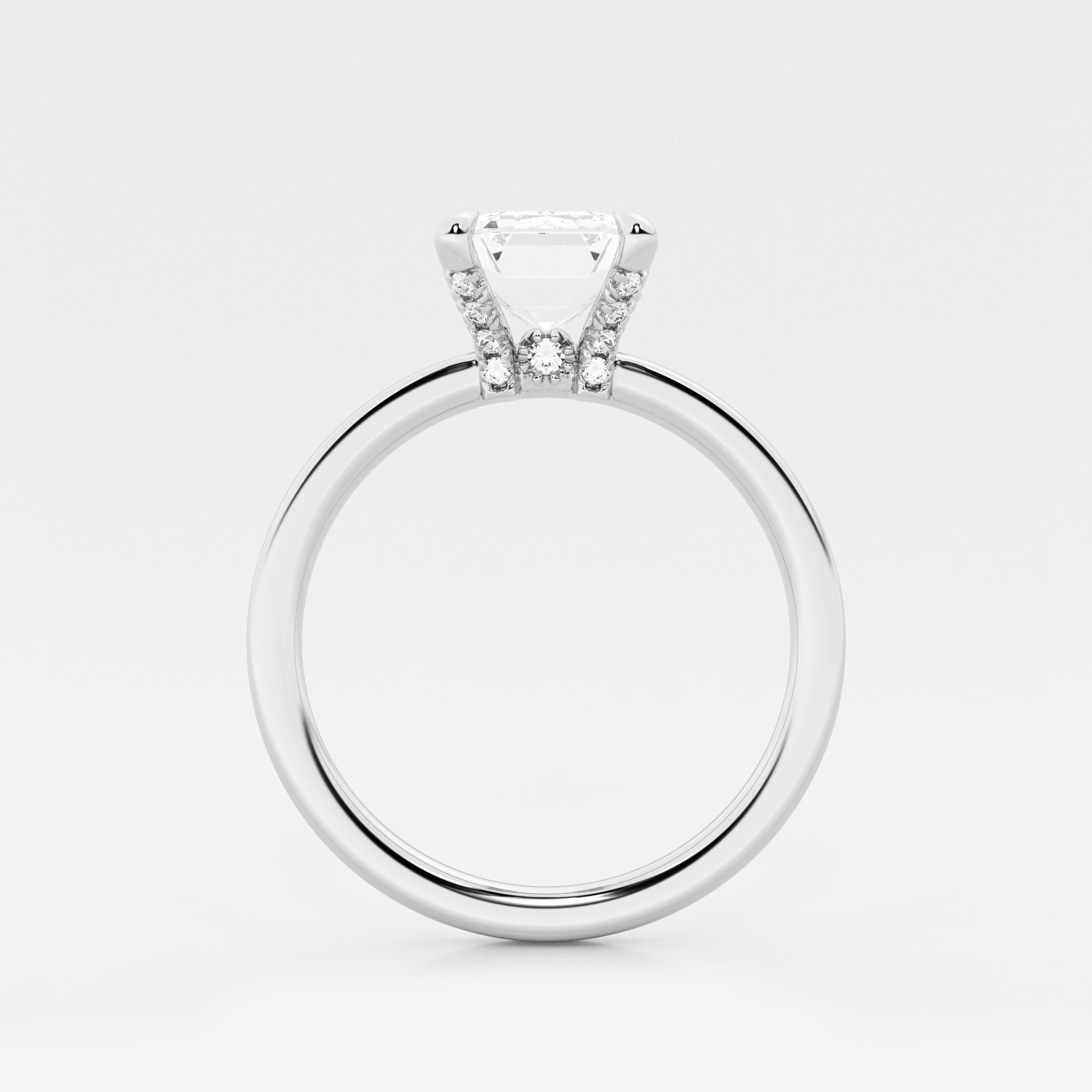 Emerald Cut Solitaire Engagement Ring Classic Plain Polished Band