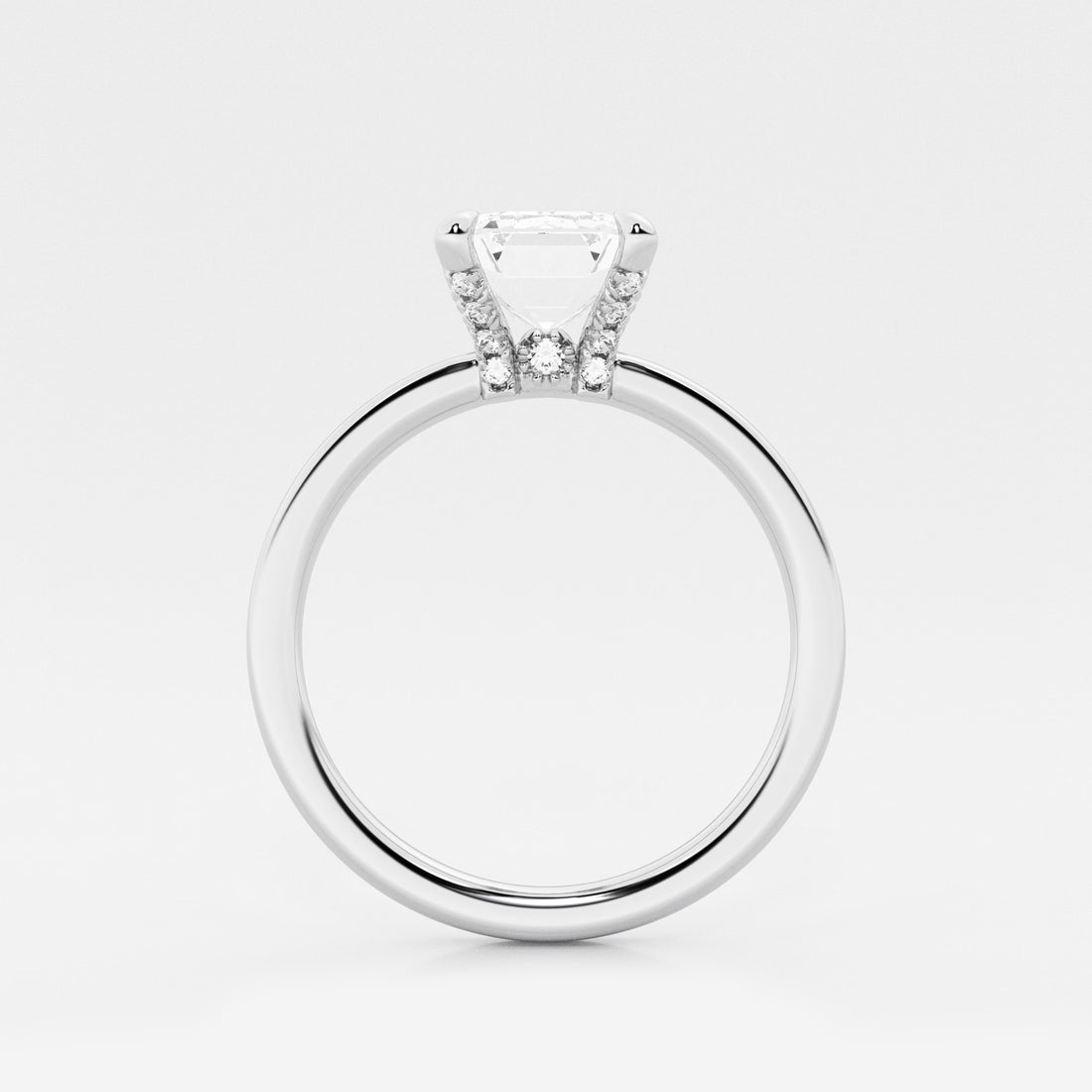 Emerald Cut Solitaire Engagement Ring Classic Plain Polished Band