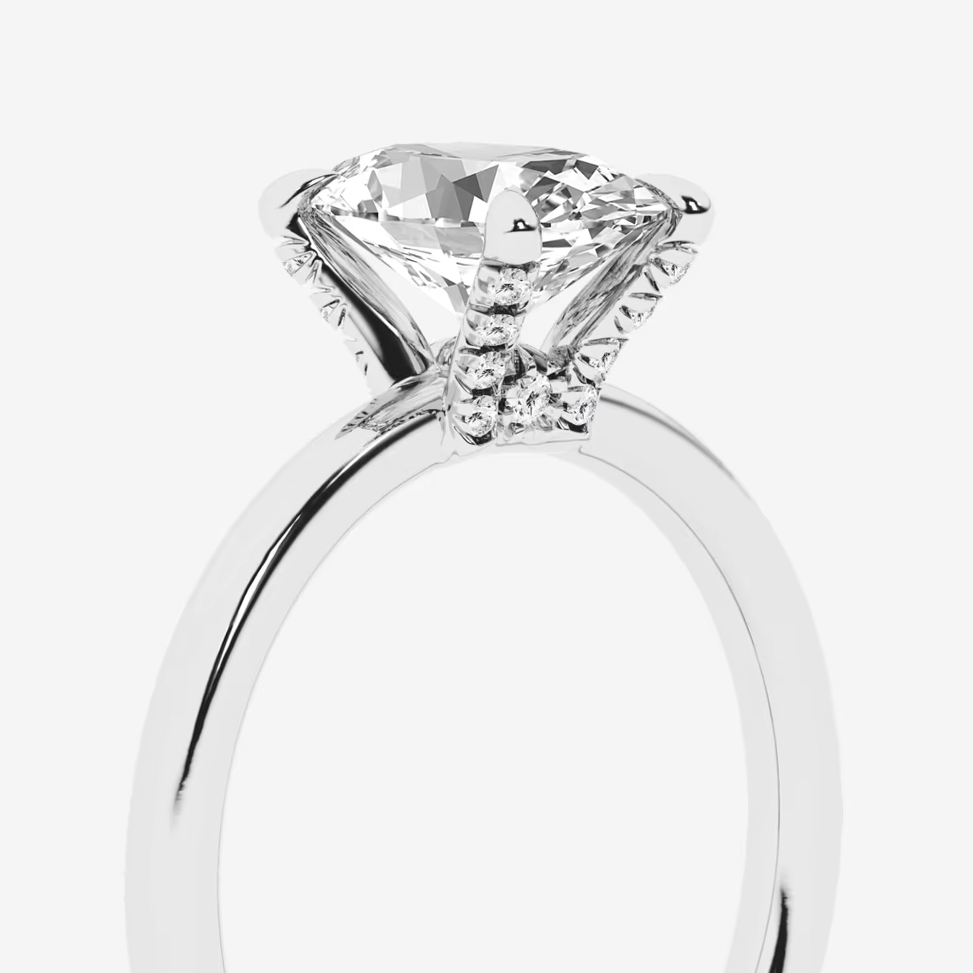 Seraphine Cushion Lab-Grown Diamond Pave Prong Solitaire Engagement Ring with Hidden Accents