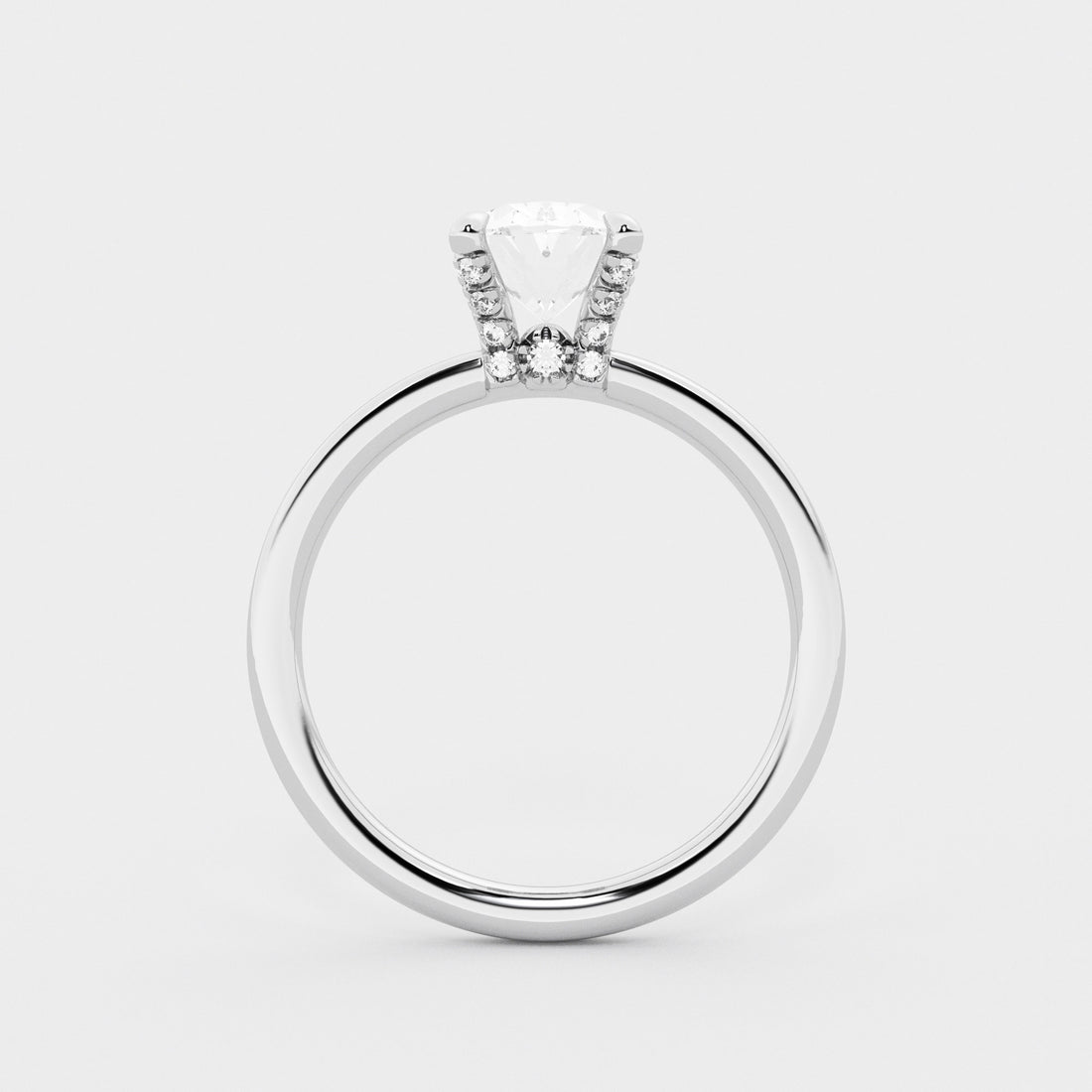 Liora Oval Lab Grown Diamond Pave Prong Solitaire Engagement Ring with Hidden Accents