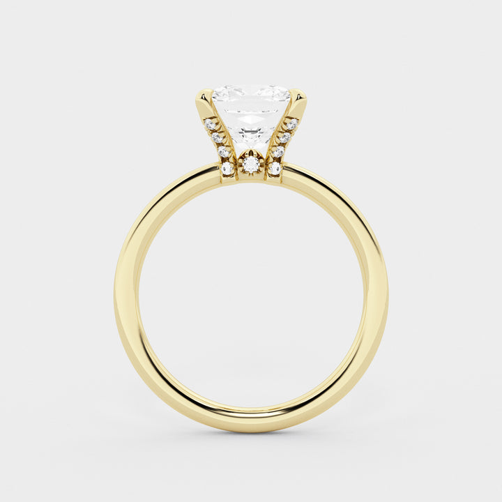 Seraphine Cushion Lab-Grown Diamond Pave Prong Solitaire Engagement Ring with Hidden Accents