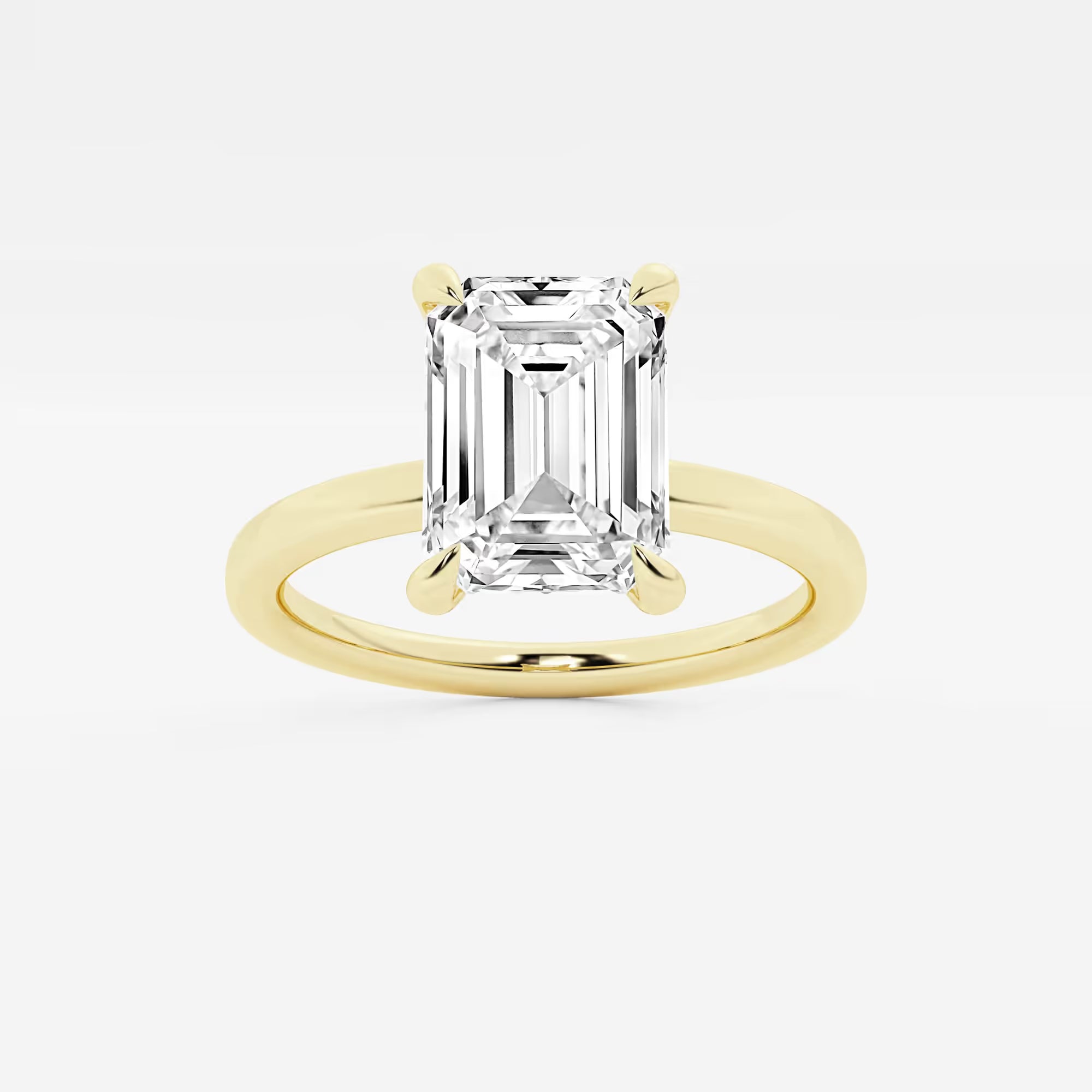 Emerald Cut Solitaire Engagement Ring Classic Plain Polished Band