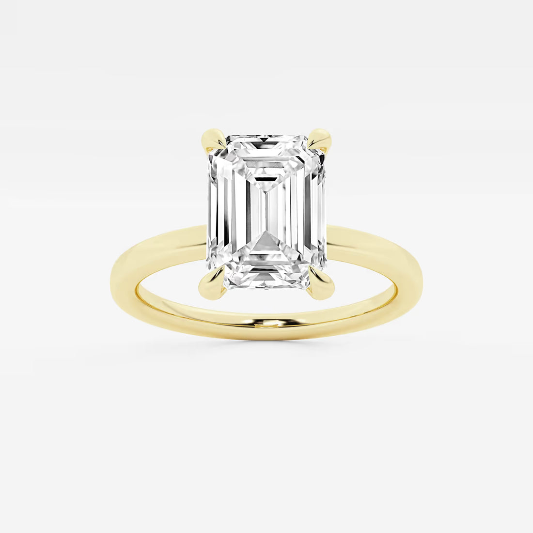 Emerald Cut Solitaire Engagement Ring Classic Plain Polished Band