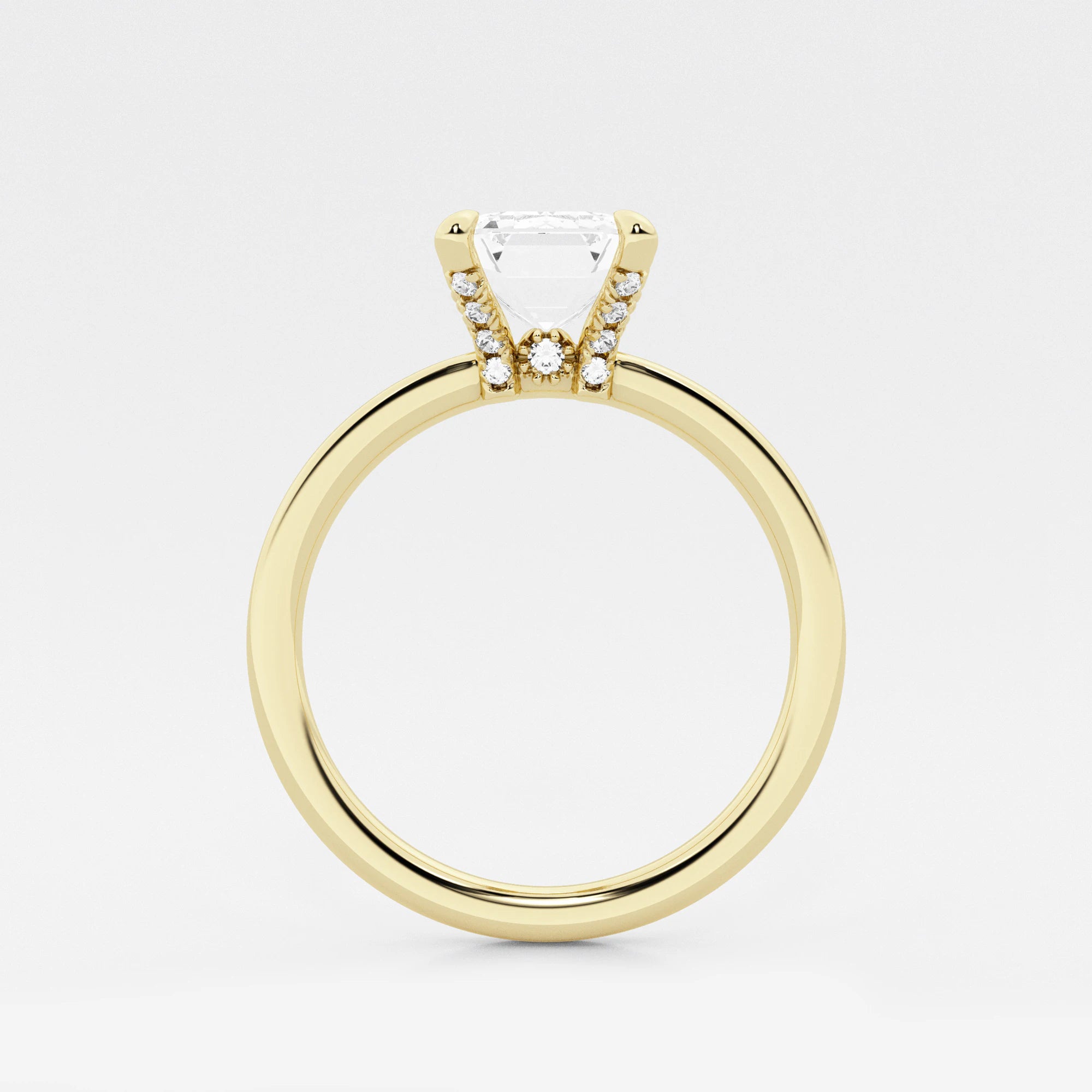Emerald Cut Solitaire Engagement Ring Classic Plain Polished Band