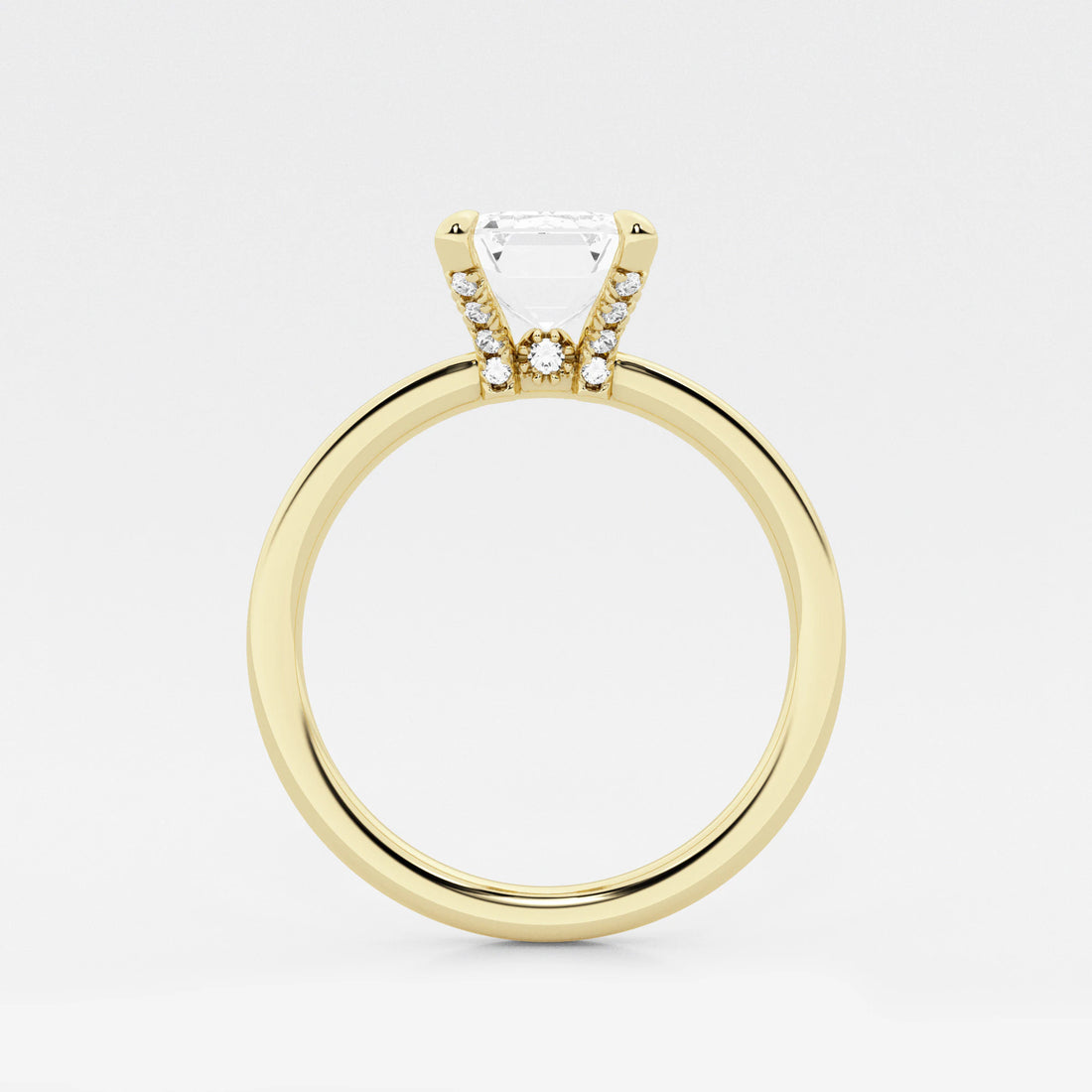 Emerald Cut Solitaire Engagement Ring Classic Plain Polished Band