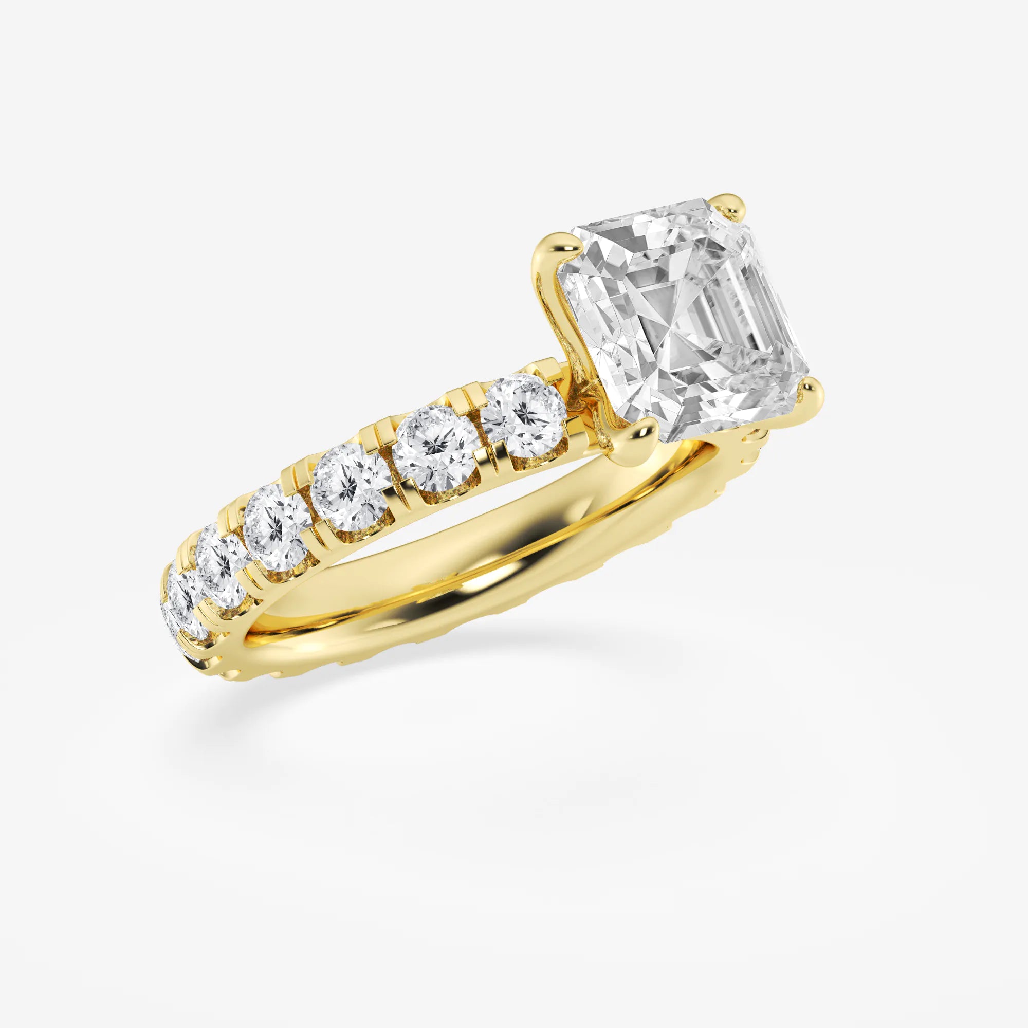 Asscher Lab Grown Diamond Side Stone Engagement Ring