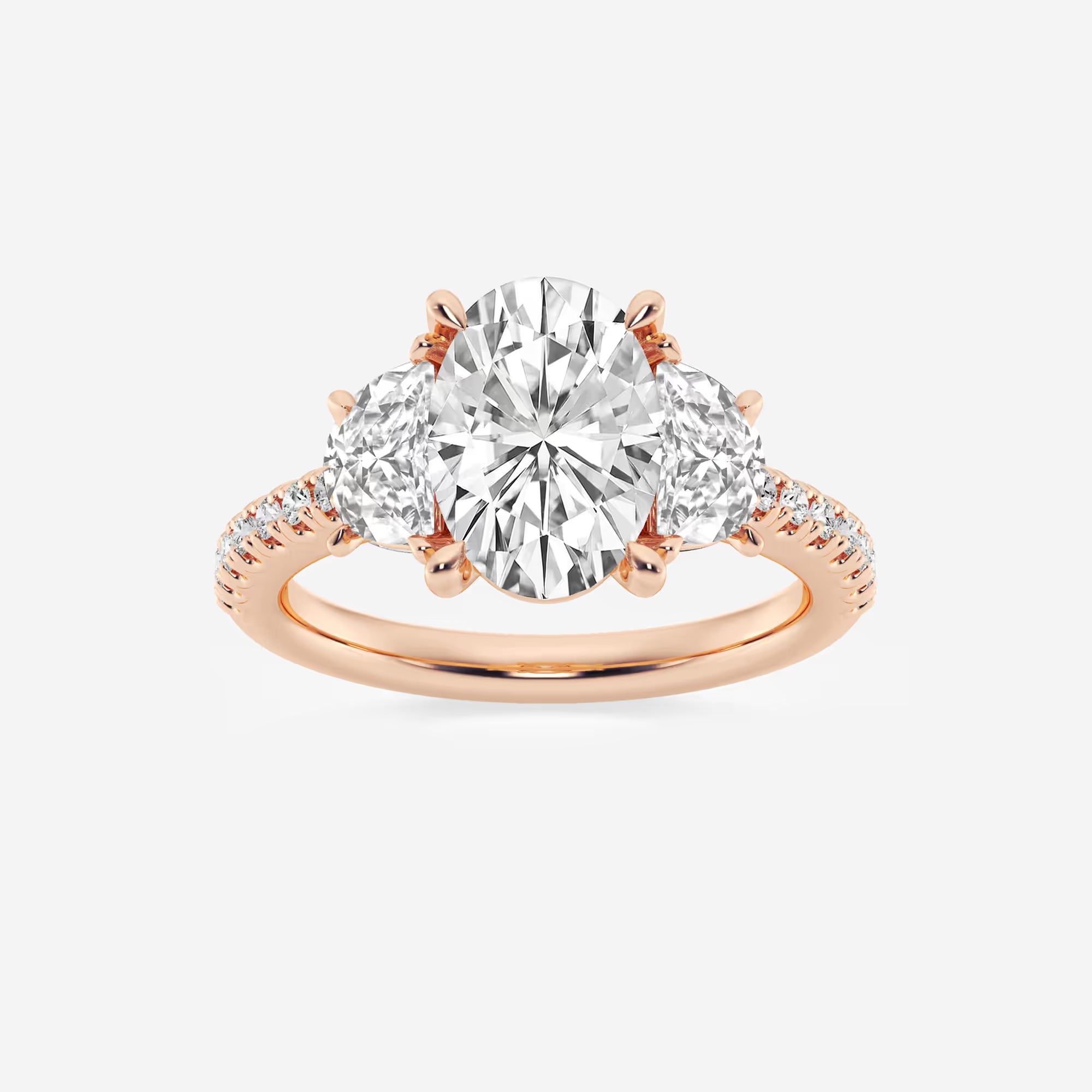 Elysian Oval Lab Grown Diamond Three-Stone Engagement Ring with Half Moon Side Accents