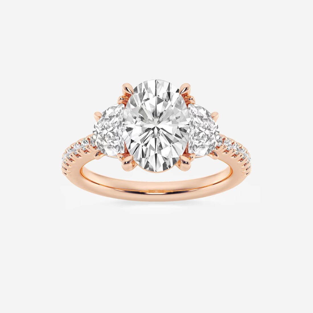 Elysian Oval Lab Grown Diamond Three-Stone Engagement Ring with Half Moon Side Accents