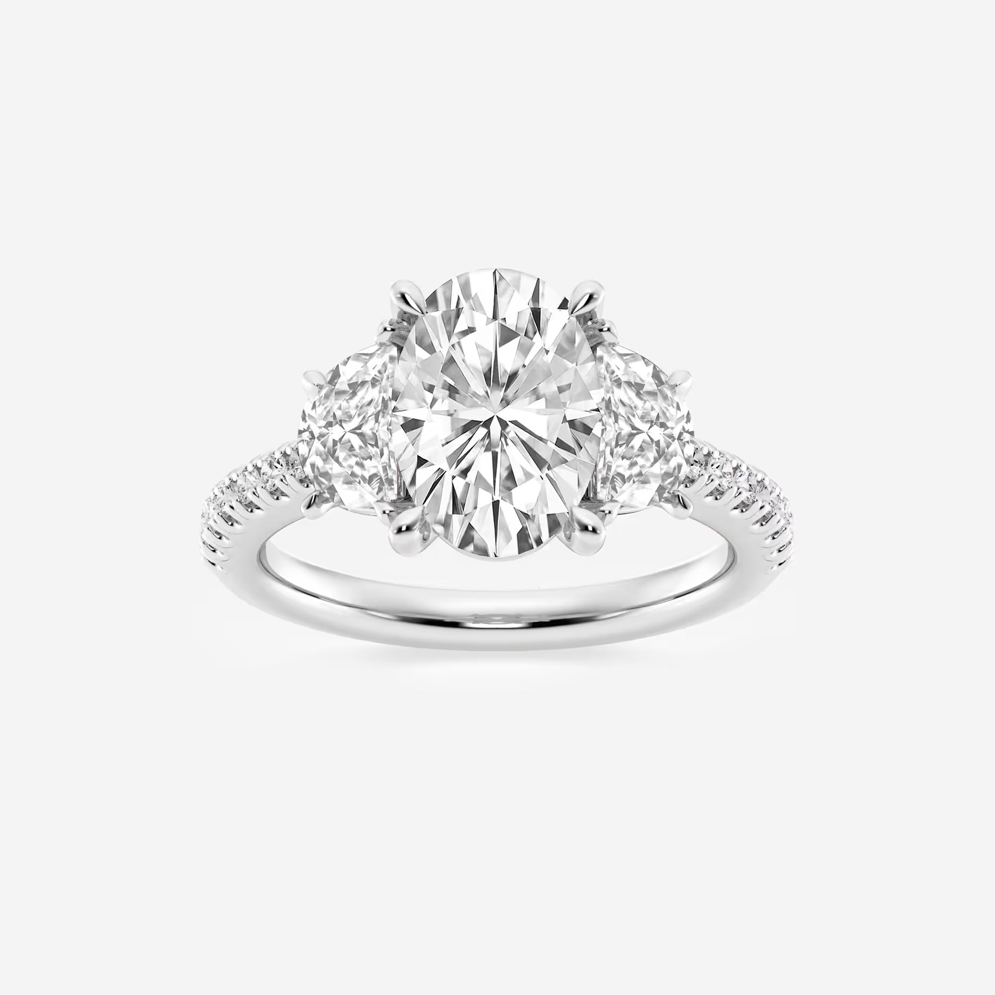 Elysian Oval Lab Grown Diamond Three-Stone Engagement Ring with Half Moon Side Accents