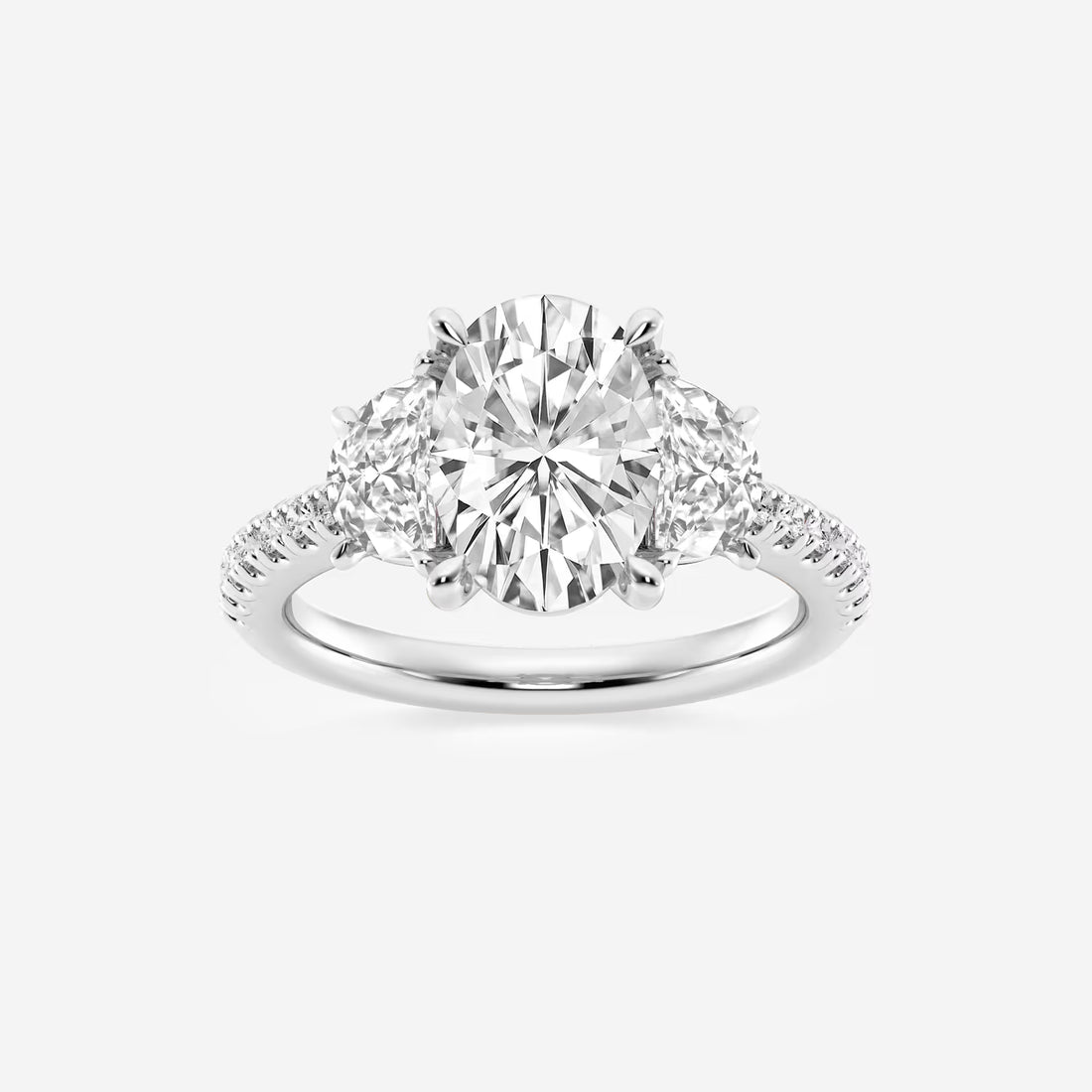 Elysian Oval Lab Grown Diamond Three-Stone Engagement Ring with Half Moon Side Accents