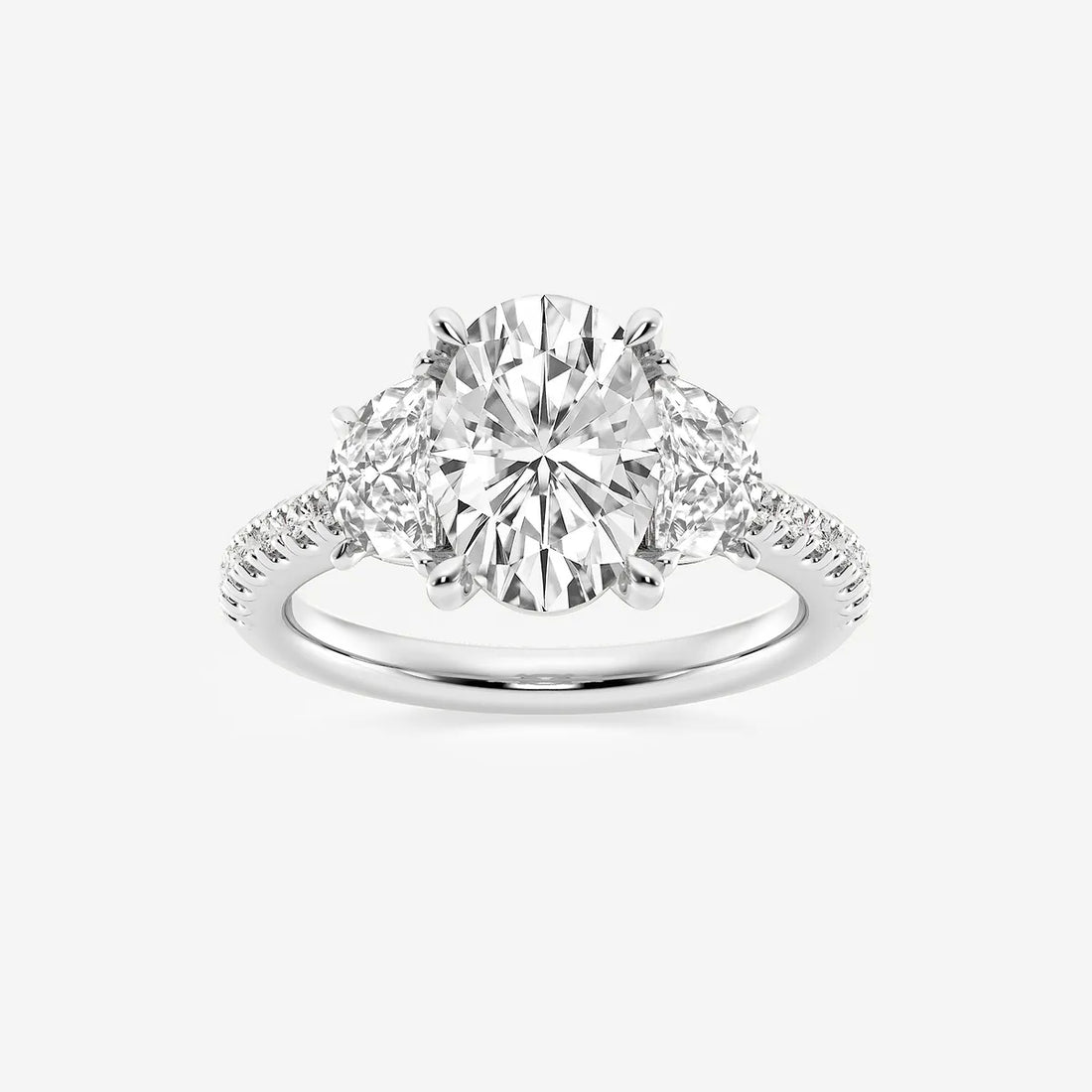 Elysian Oval Lab Grown Diamond Three-Stone Engagement Ring with Half Moon Side Accents