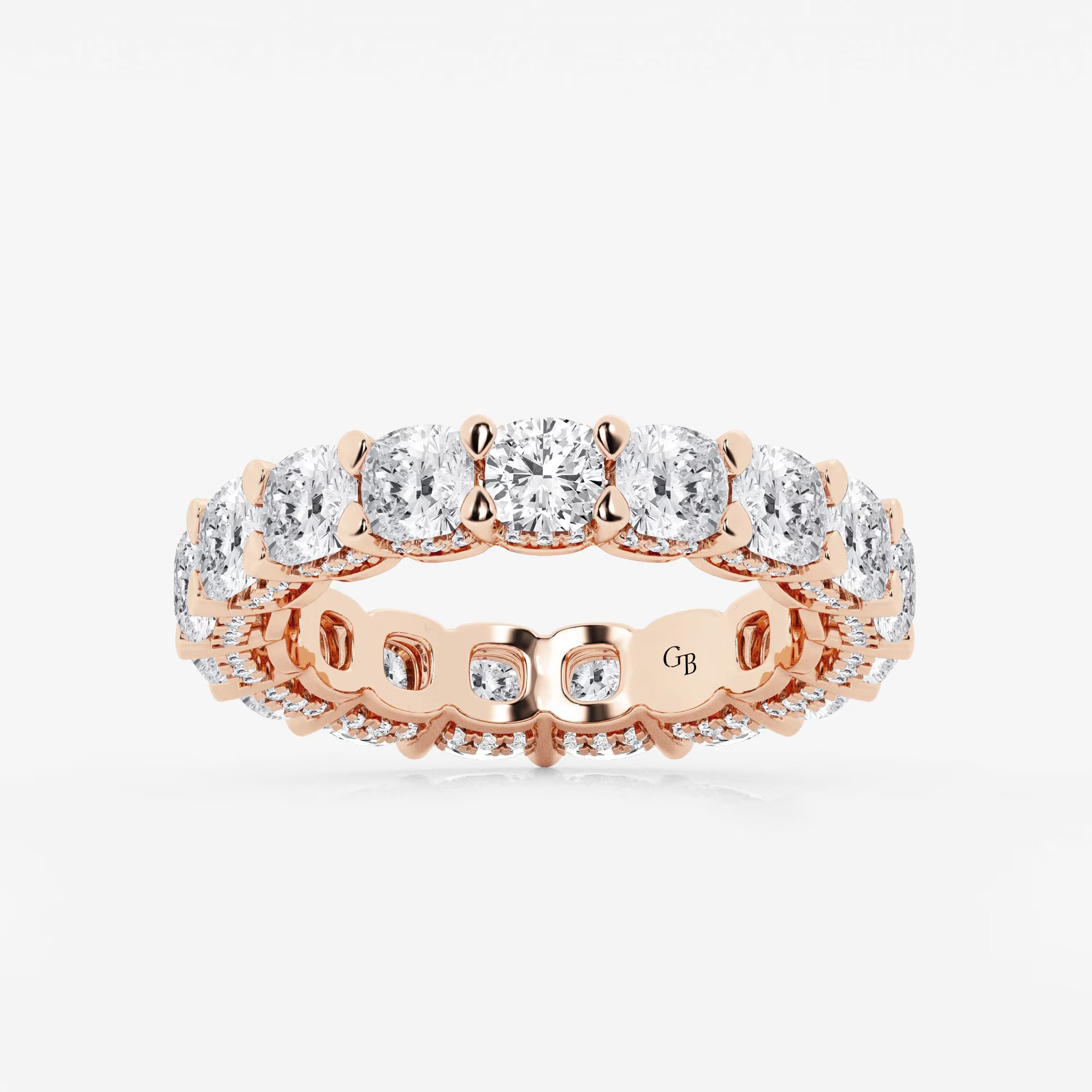 Luxury Cushion Cut Lab Grown Diamond Eternity Band with Side Stone Accents in Solid Gold