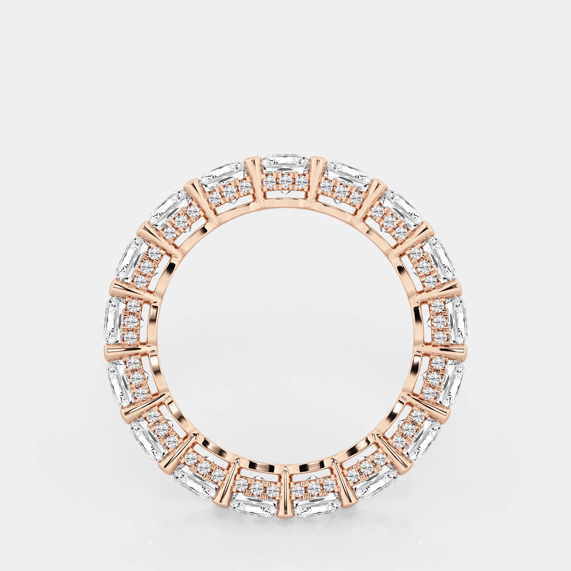 Luxury Cushion Cut Lab Grown Diamond Eternity Band with Side Stone Accents in Solid Gold