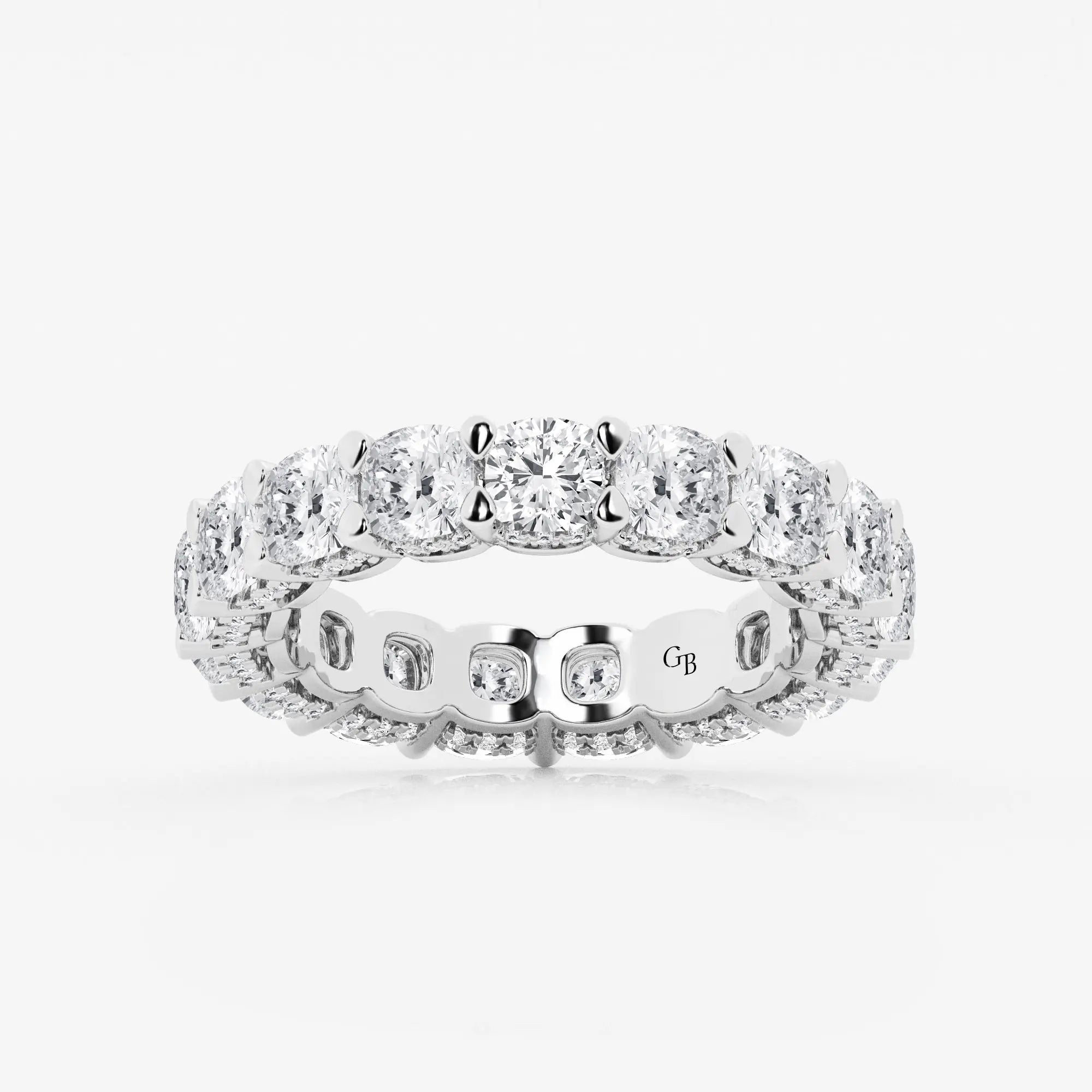 Luxury Cushion Cut Lab Grown Diamond Eternity Band with Side Stone Accents in Solid Gold