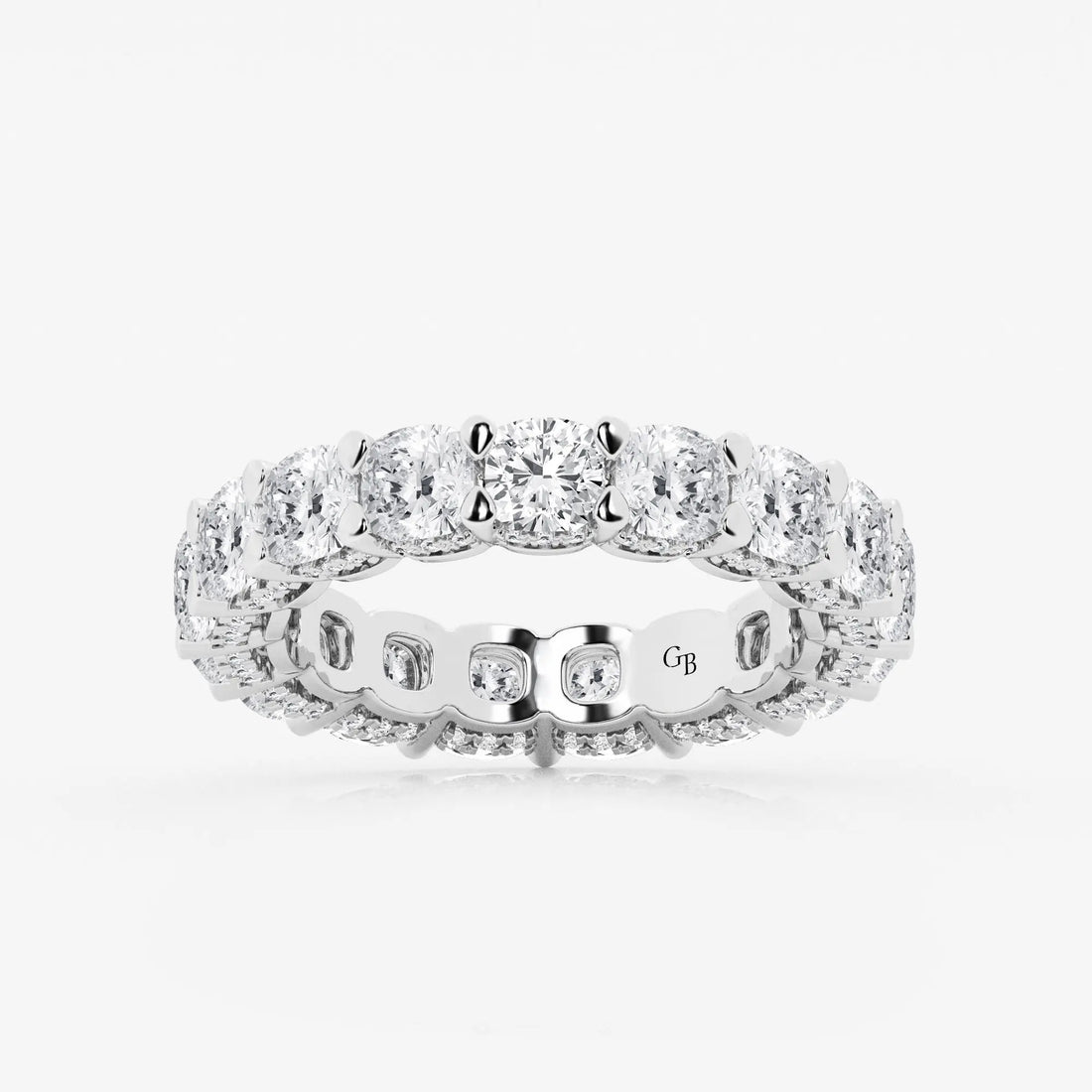 Luxury Cushion Cut Lab Grown Diamond Eternity Band with Side Stone Accents in Solid Gold
