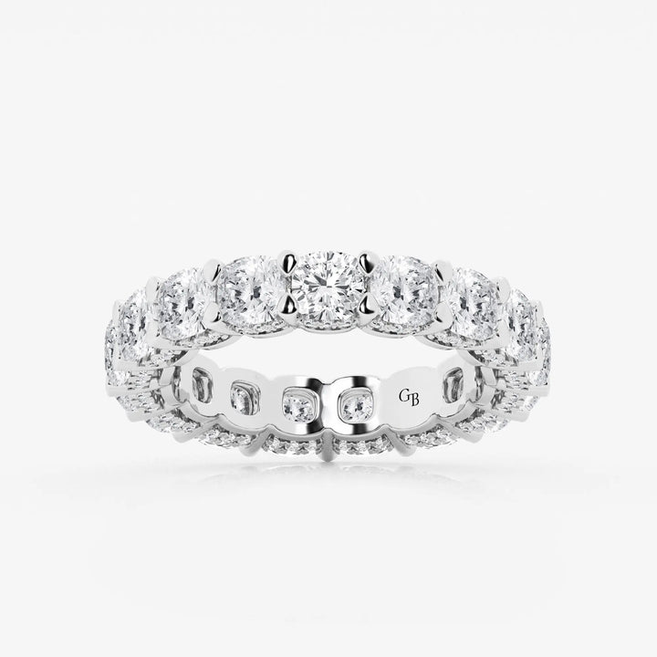 Luxury Cushion Cut Lab Grown Diamond Eternity Band with Side Stone Accents in Solid Gold