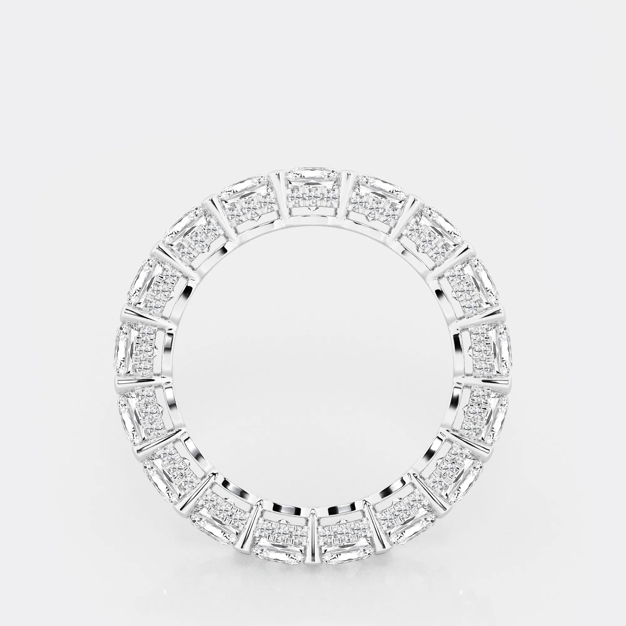 Luxury Cushion Cut Lab Grown Diamond Eternity Band with Side Stone Accents in Solid Gold