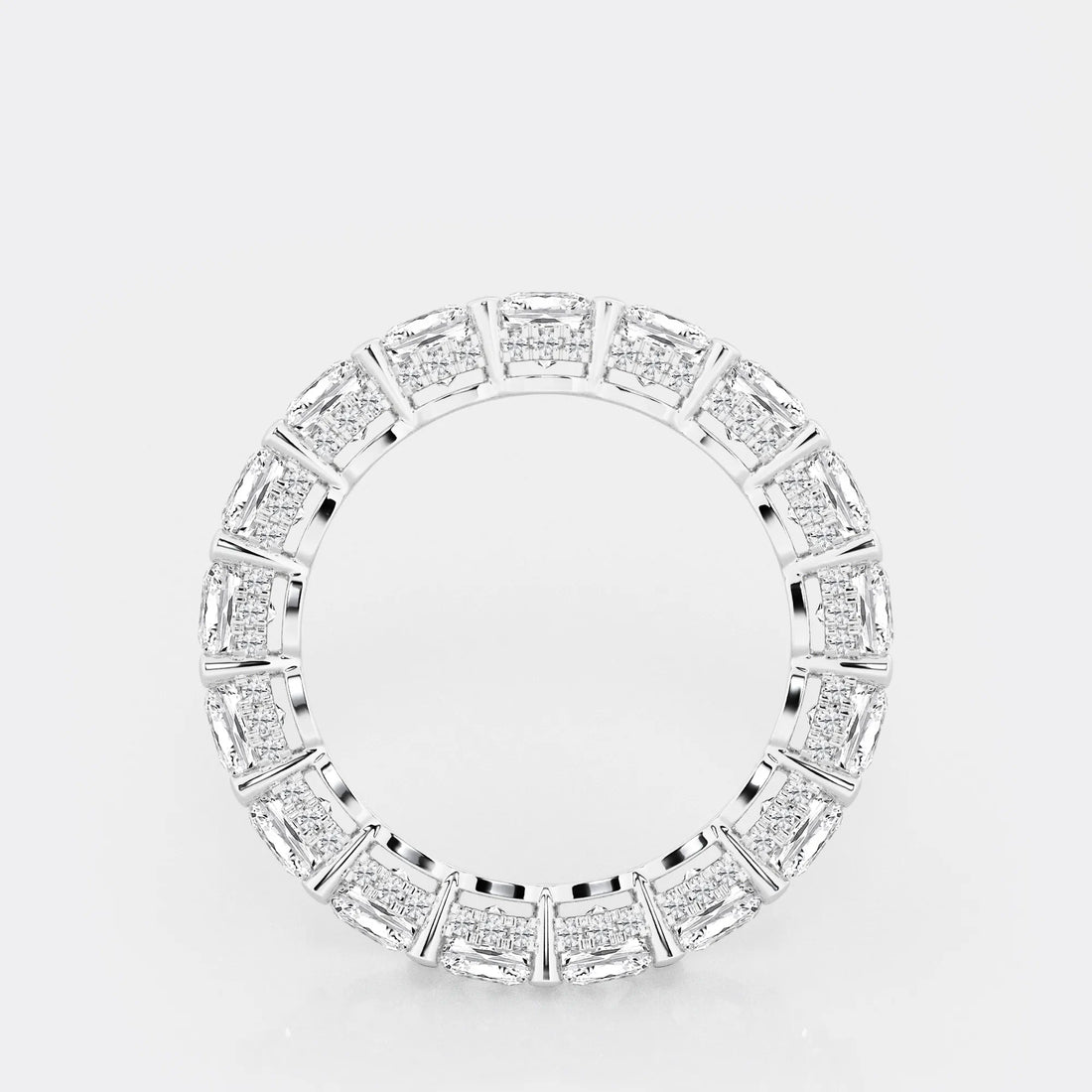 Luxury Cushion Cut Lab Grown Diamond Eternity Band with Side Stone Accents in Solid Gold