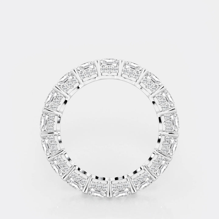Luxury Cushion Cut Lab Grown Diamond Eternity Band with Side Stone Accents in Solid Gold