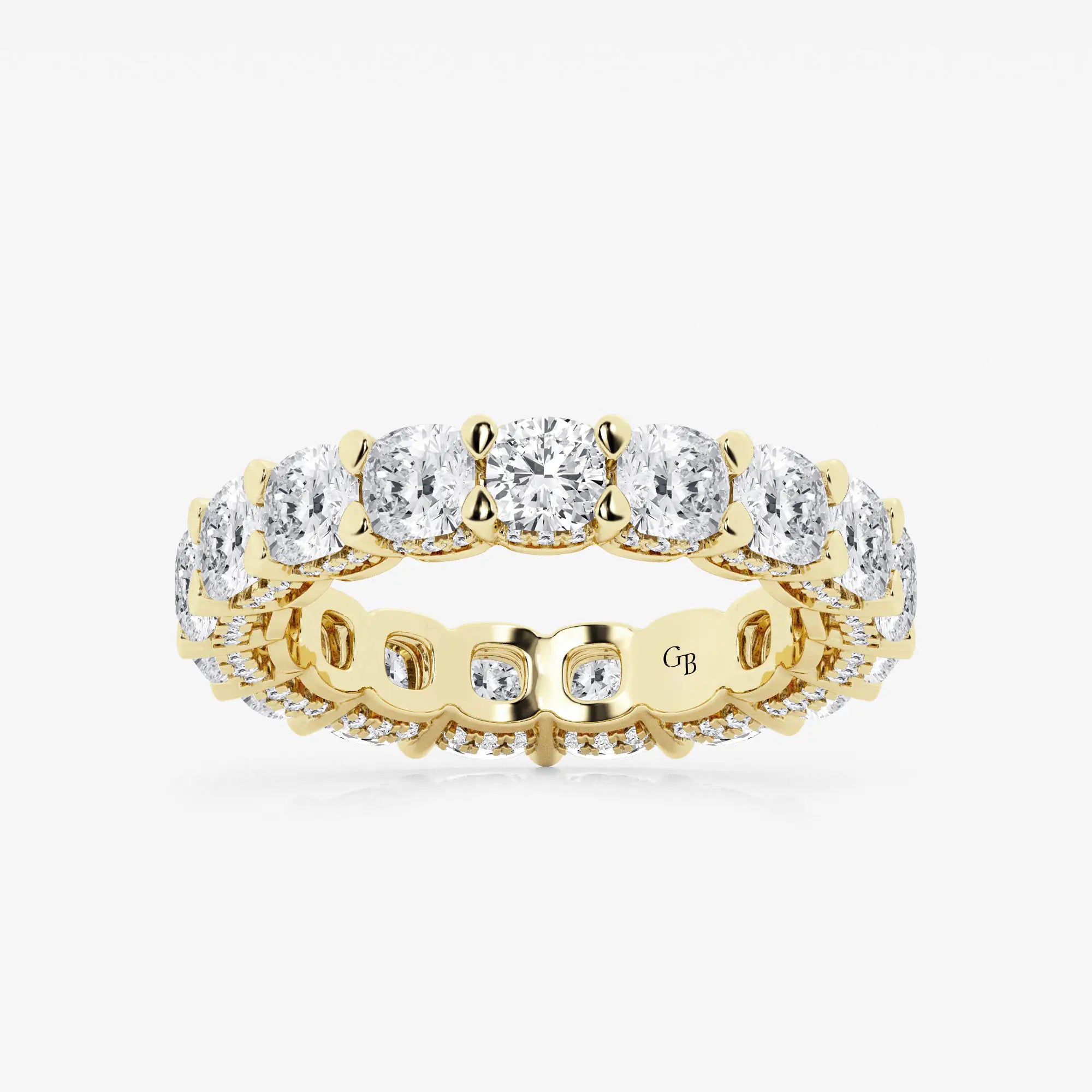 Luxury Cushion Cut Lab Grown Diamond Eternity Band with Side Stone Accents in Solid Gold