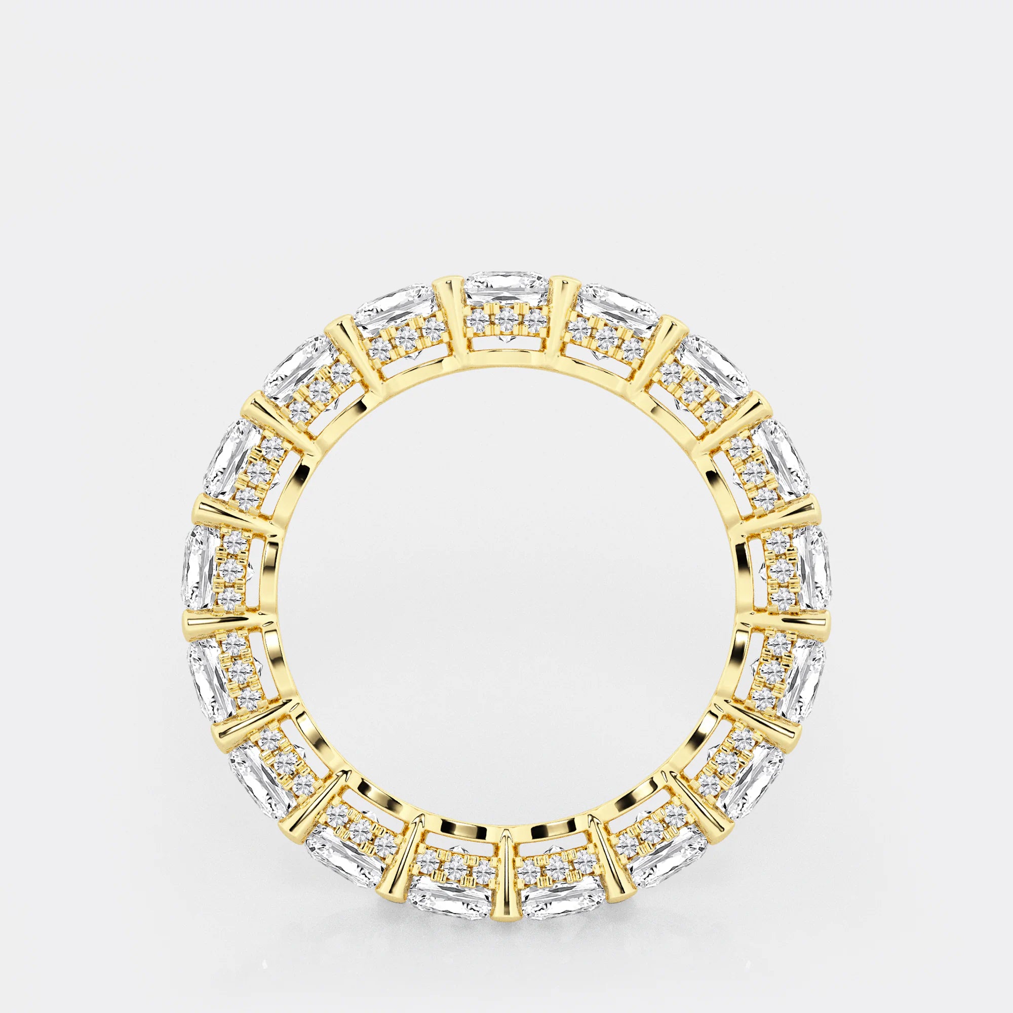 Luxury Cushion Cut Lab Grown Diamond Eternity Band with Side Stone Accents in Solid Gold