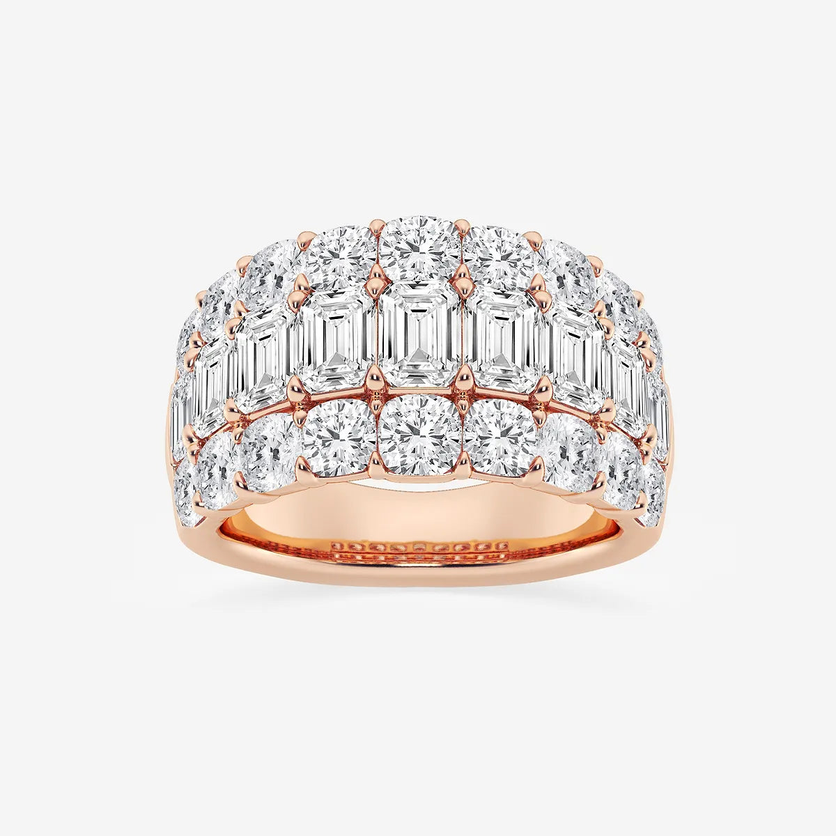 Triomira Emerald & Cushion Lab-Grown Diamond Three Row Band