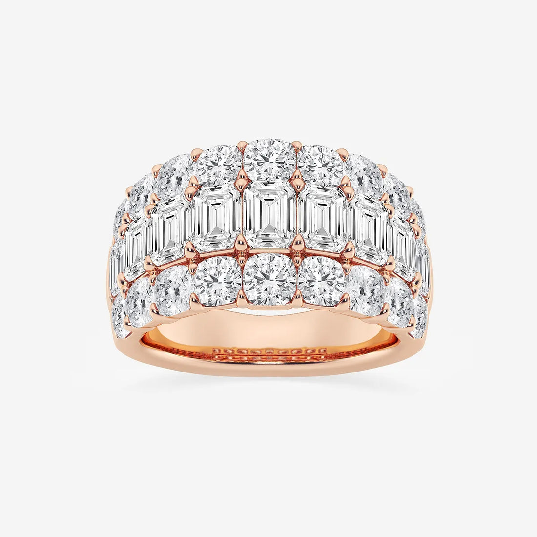 Triomira Emerald & Cushion Lab-Grown Diamond Three Row Band
