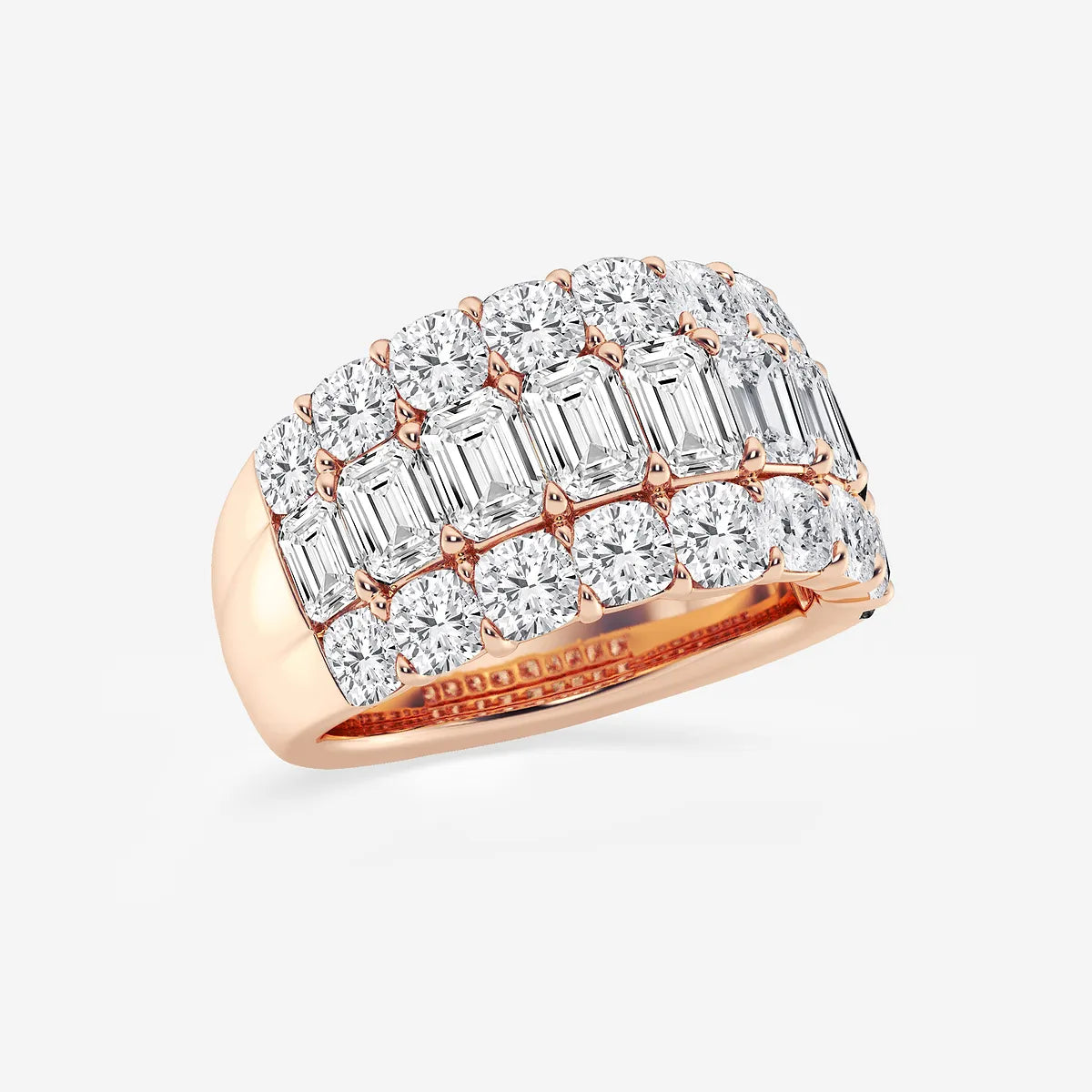 Triomira Emerald & Cushion Lab-Grown Diamond Three Row Band
