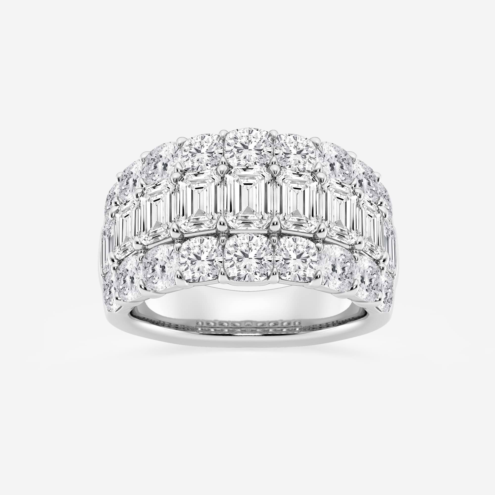Triomira Emerald & Cushion Lab-Grown Diamond Three Row Band