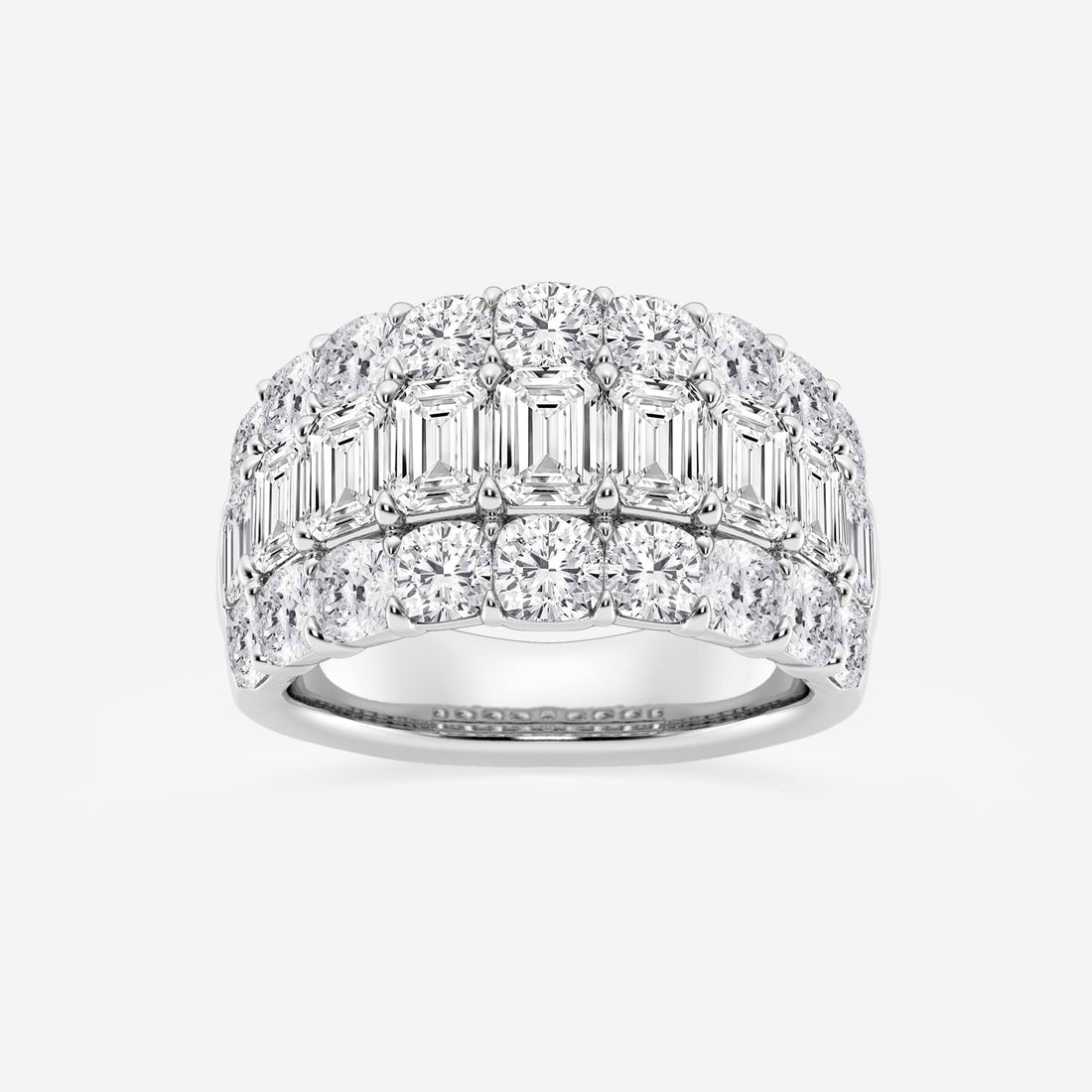 Triomira Emerald & Cushion Lab-Grown Diamond Three Row Band