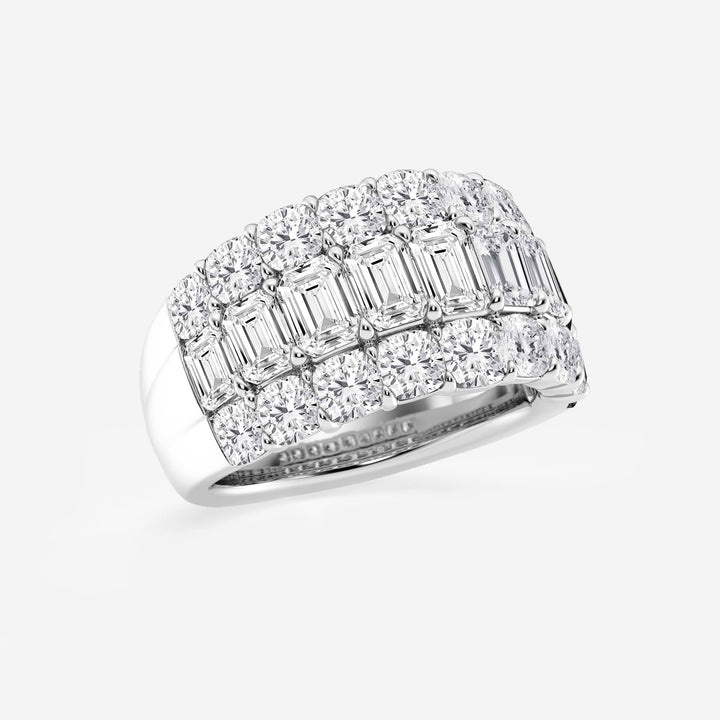 Triomira Emerald & Cushion Lab-Grown Diamond Three Row Band