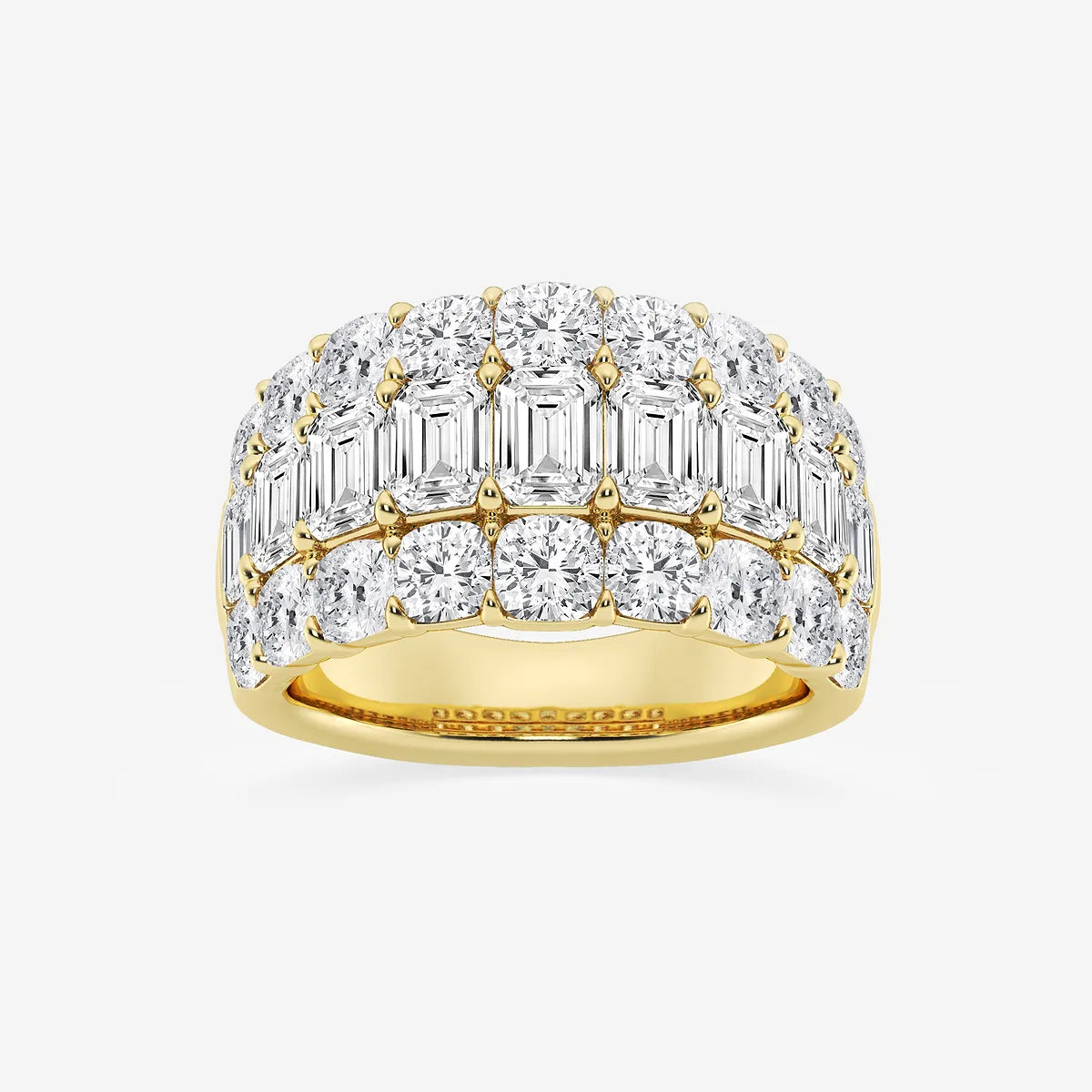 Triomira Emerald & Cushion Lab-Grown Diamond Three Row Band