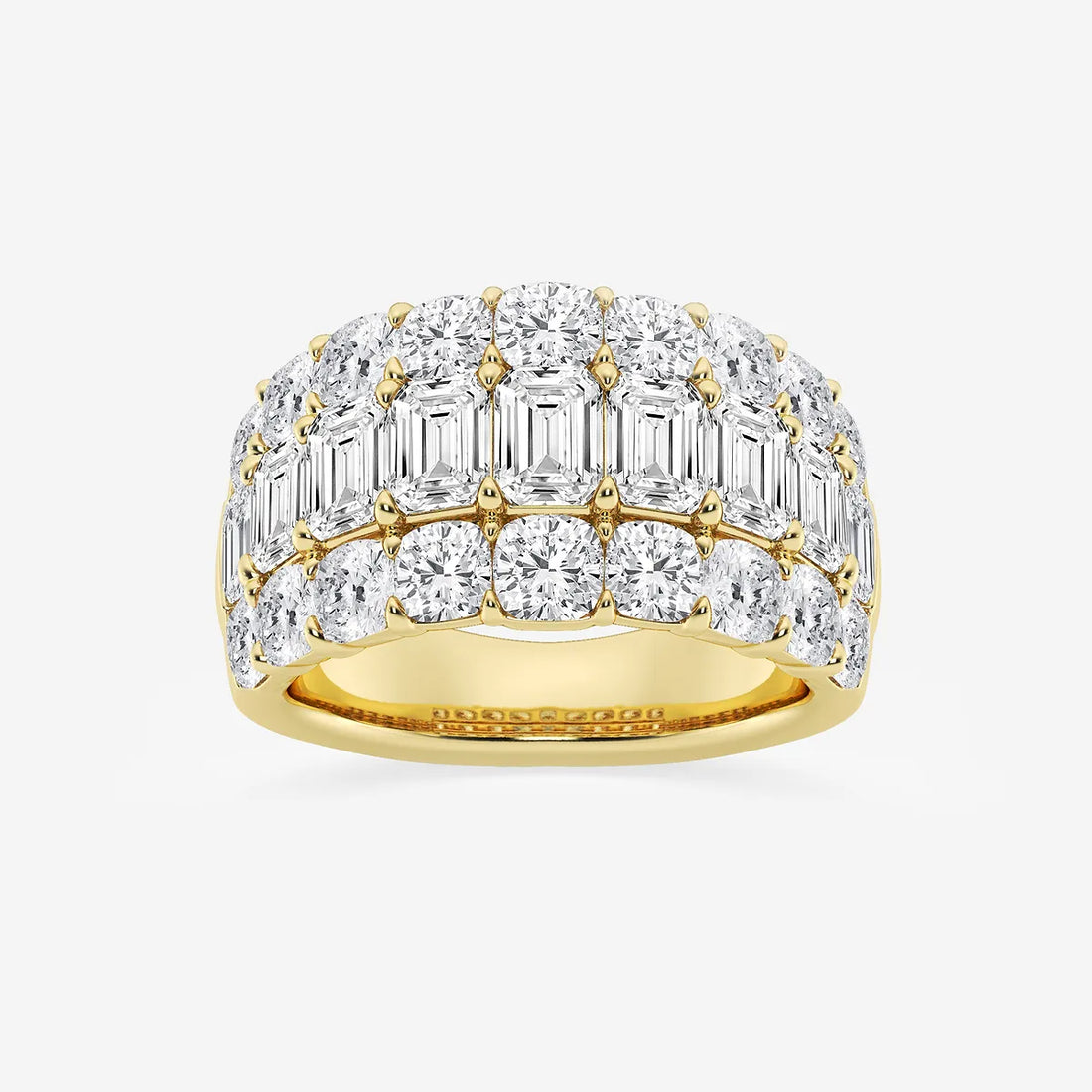 Triomira Emerald & Cushion Lab-Grown Diamond Three Row Band