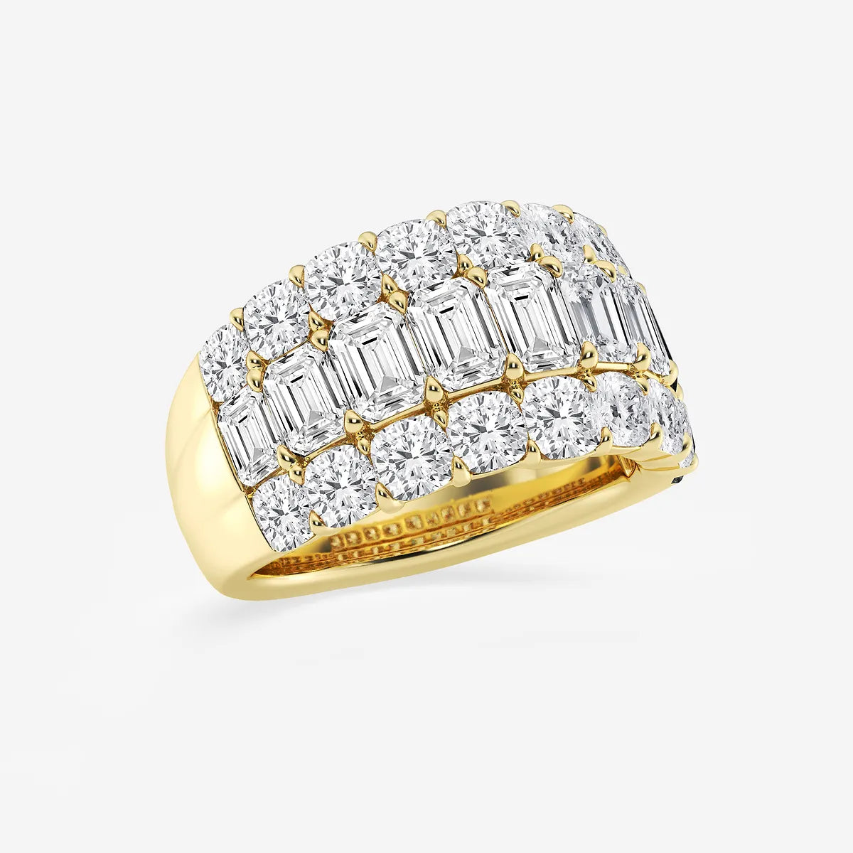 Triomira Emerald & Cushion Lab-Grown Diamond Three Row Band