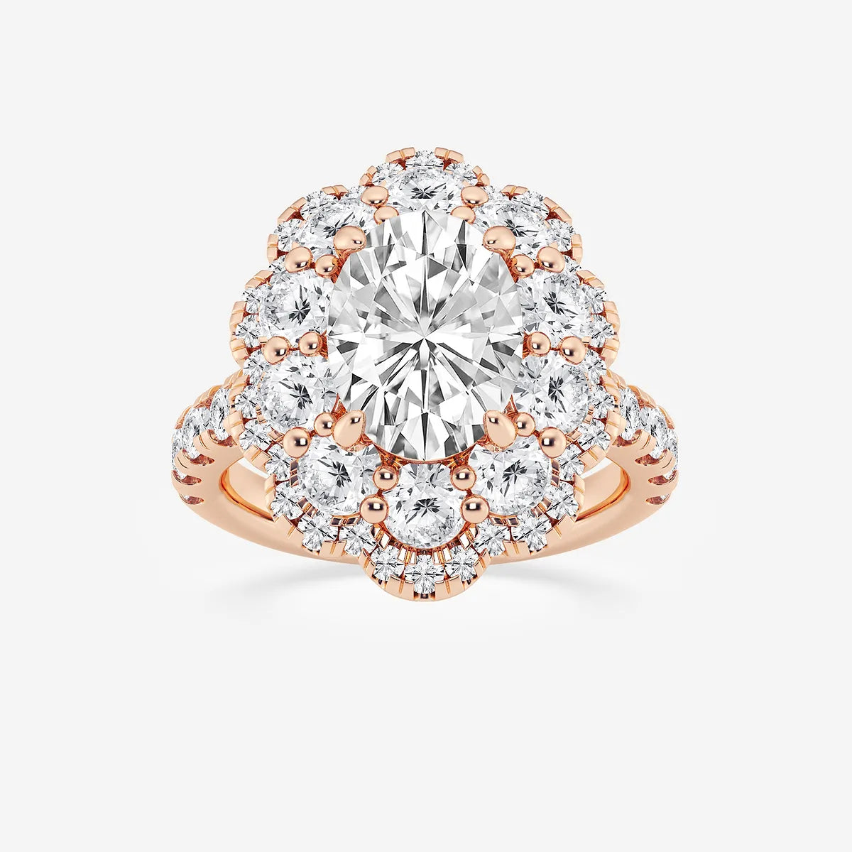 Celestique Oval Lab Grown Diamond Double Scalloped Halo Engagement Ring