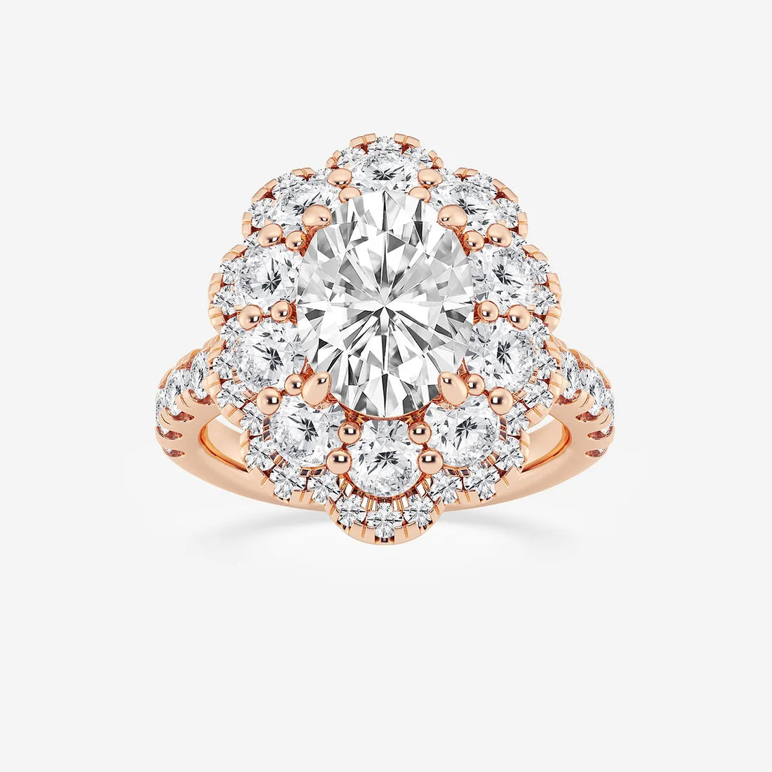 Celestique Oval Lab Grown Diamond Double Scalloped Halo Engagement Ring