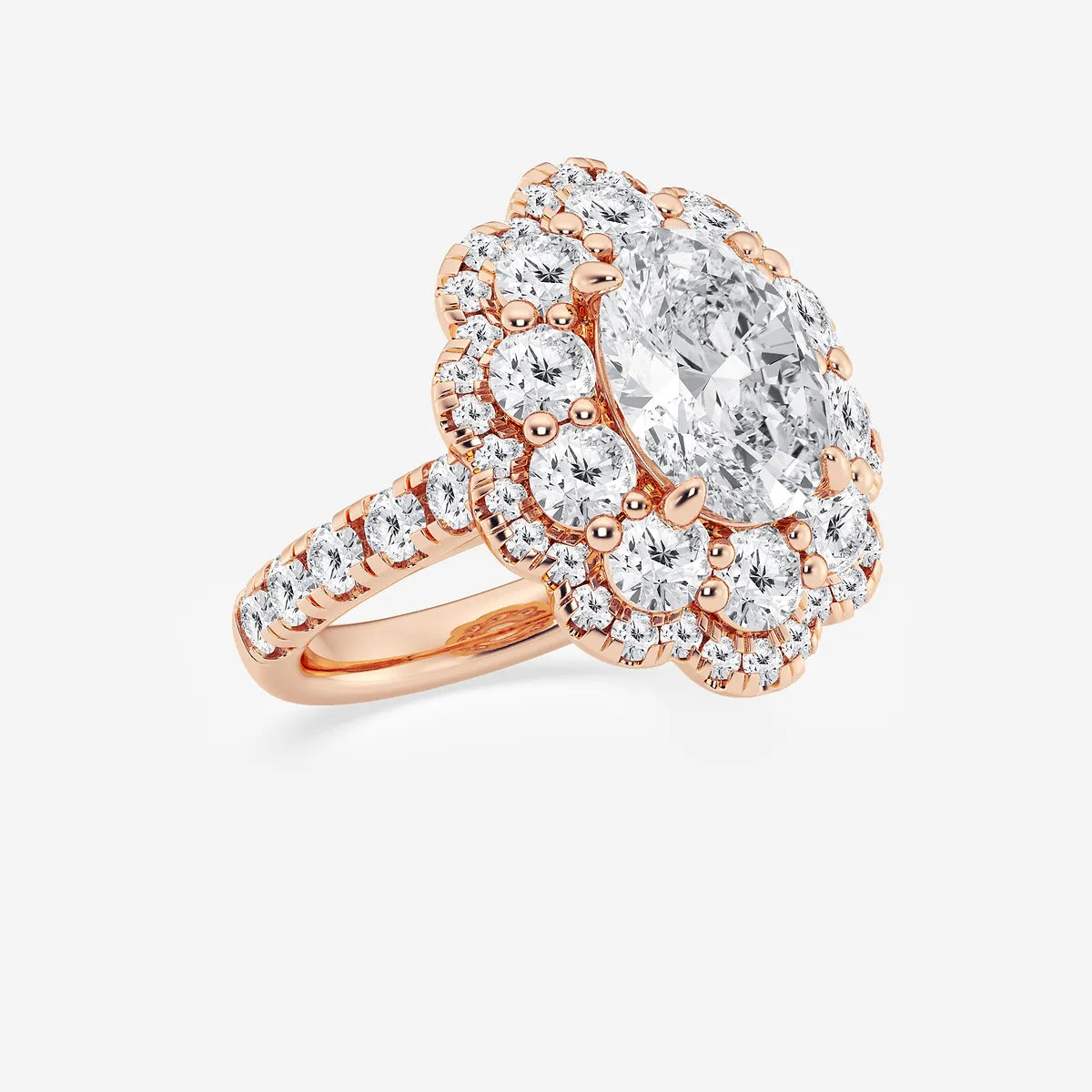 Celestique Oval Lab Grown Diamond Double Scalloped Halo Engagement Ring
