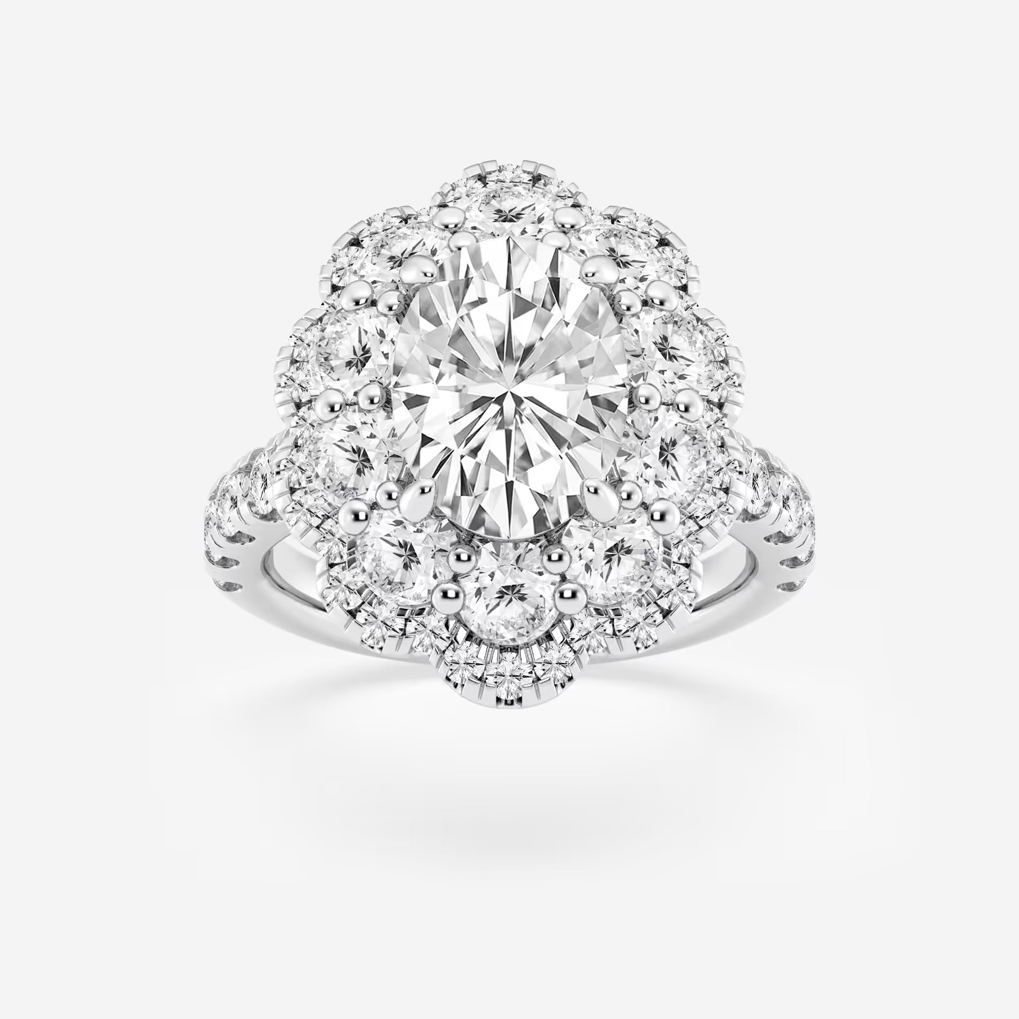 Celestique Oval Lab Grown Diamond Double Scalloped Halo Engagement Ring