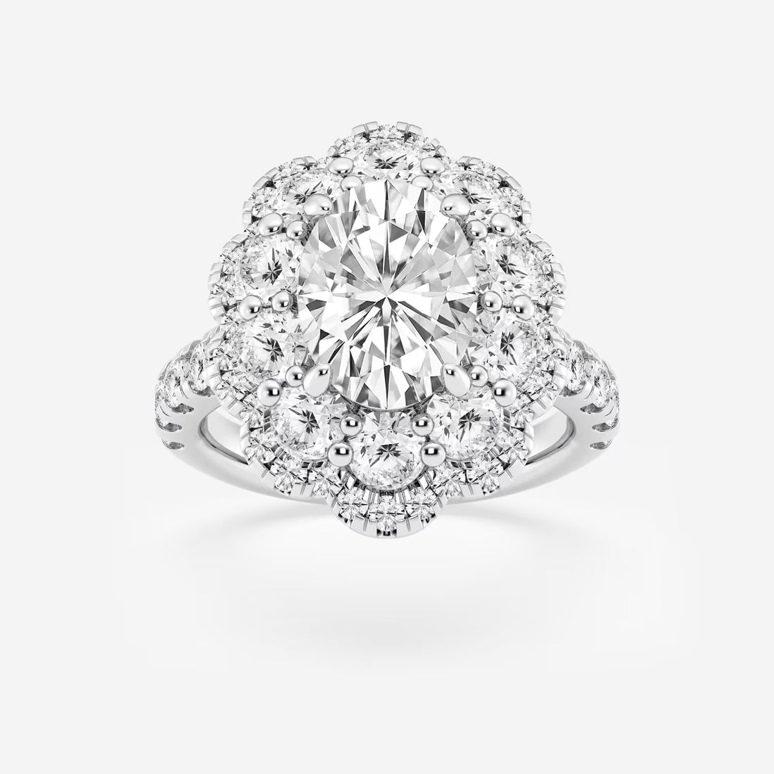 Celestique Oval Lab Grown Diamond Double Scalloped Halo Engagement Ring