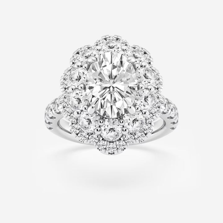 Celestique Oval Lab Grown Diamond Double Scalloped Halo Engagement Ring