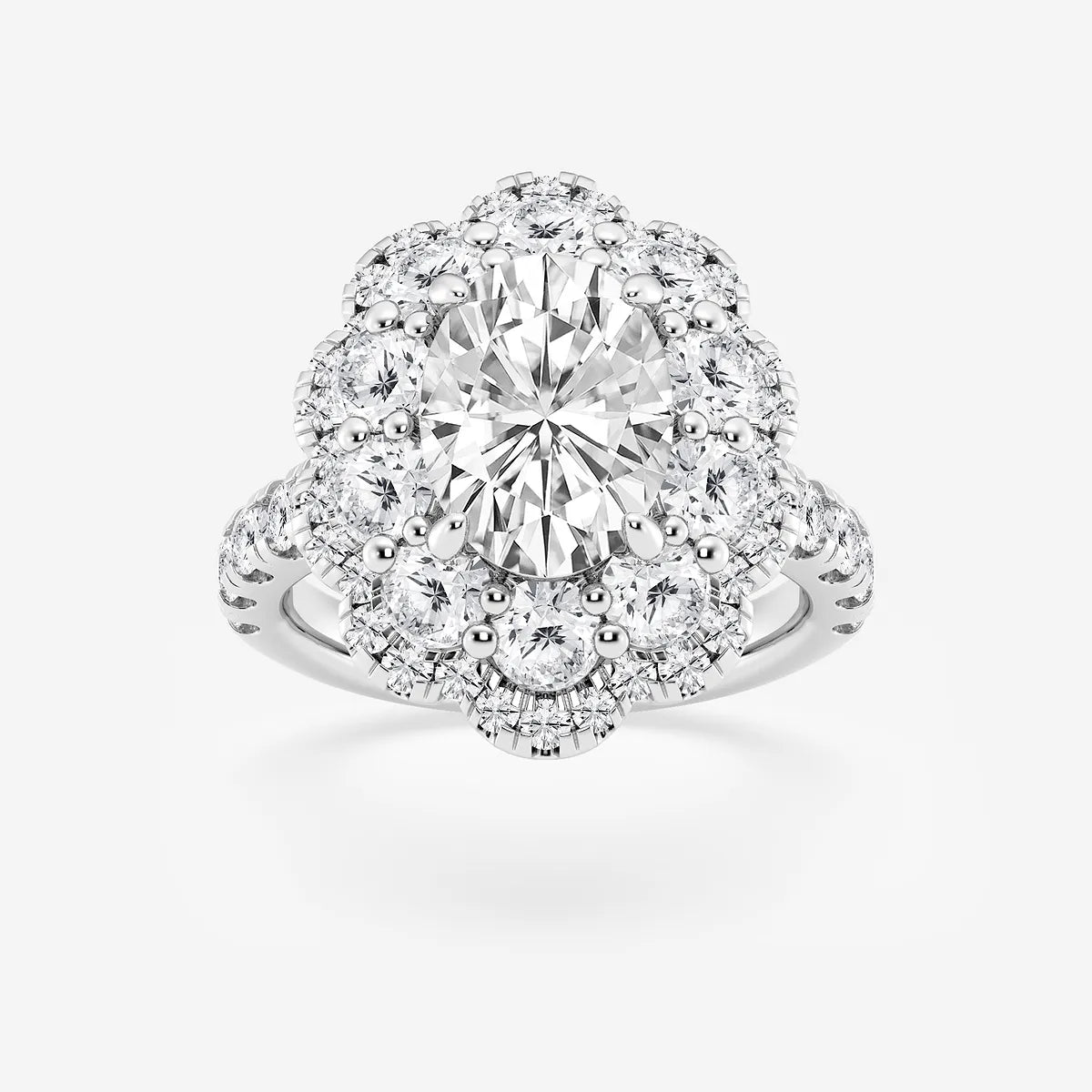 Celestique Oval Lab Grown Diamond Double Scalloped Halo Engagement Ring