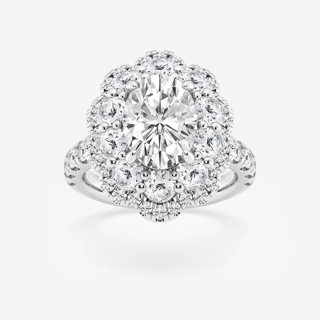 Celestique Oval Lab Grown Diamond Double Scalloped Halo Engagement Ring